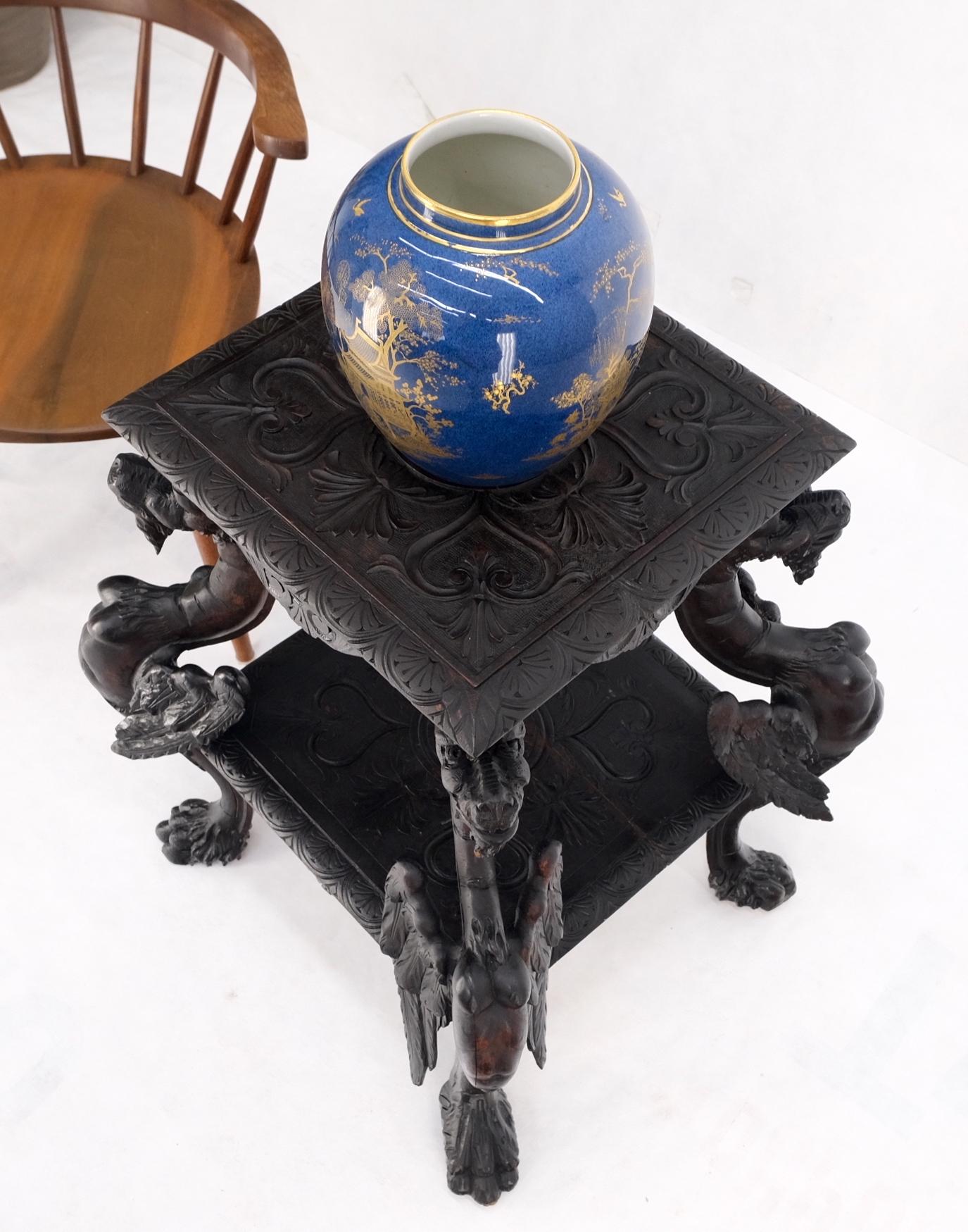 Heavily Carved Japanese Asian Dragon Motive Heavily Carved Two Tier Stand Table  7