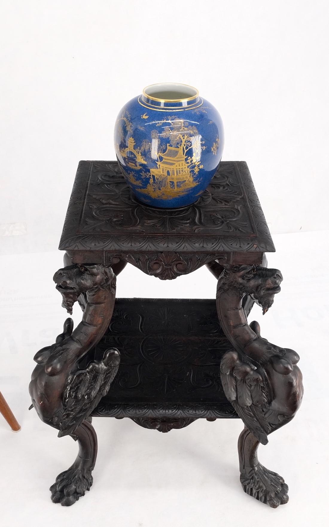 Heavily Carved Japanese Asian Dragon Motive Heavily Carved Two Tier Stand Table 8