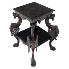 Heavily Carved Japanese Asian Dragon Motive Heavily Carved Two Tier Stand Table 