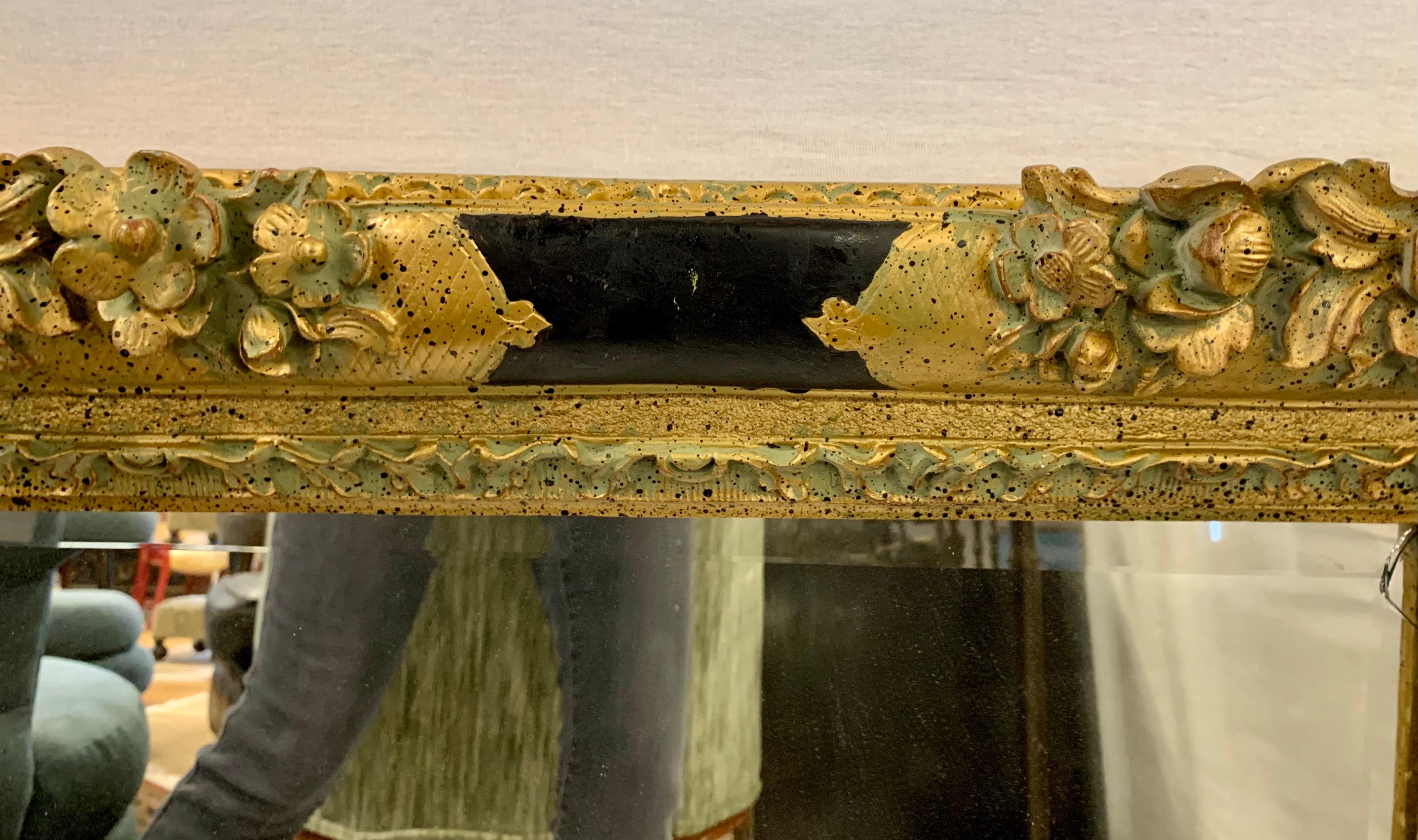 Heavily Carved Neoclassical Ornate Gilt Giltwood and Black Mirror In Good Condition For Sale In West Hartford, CT