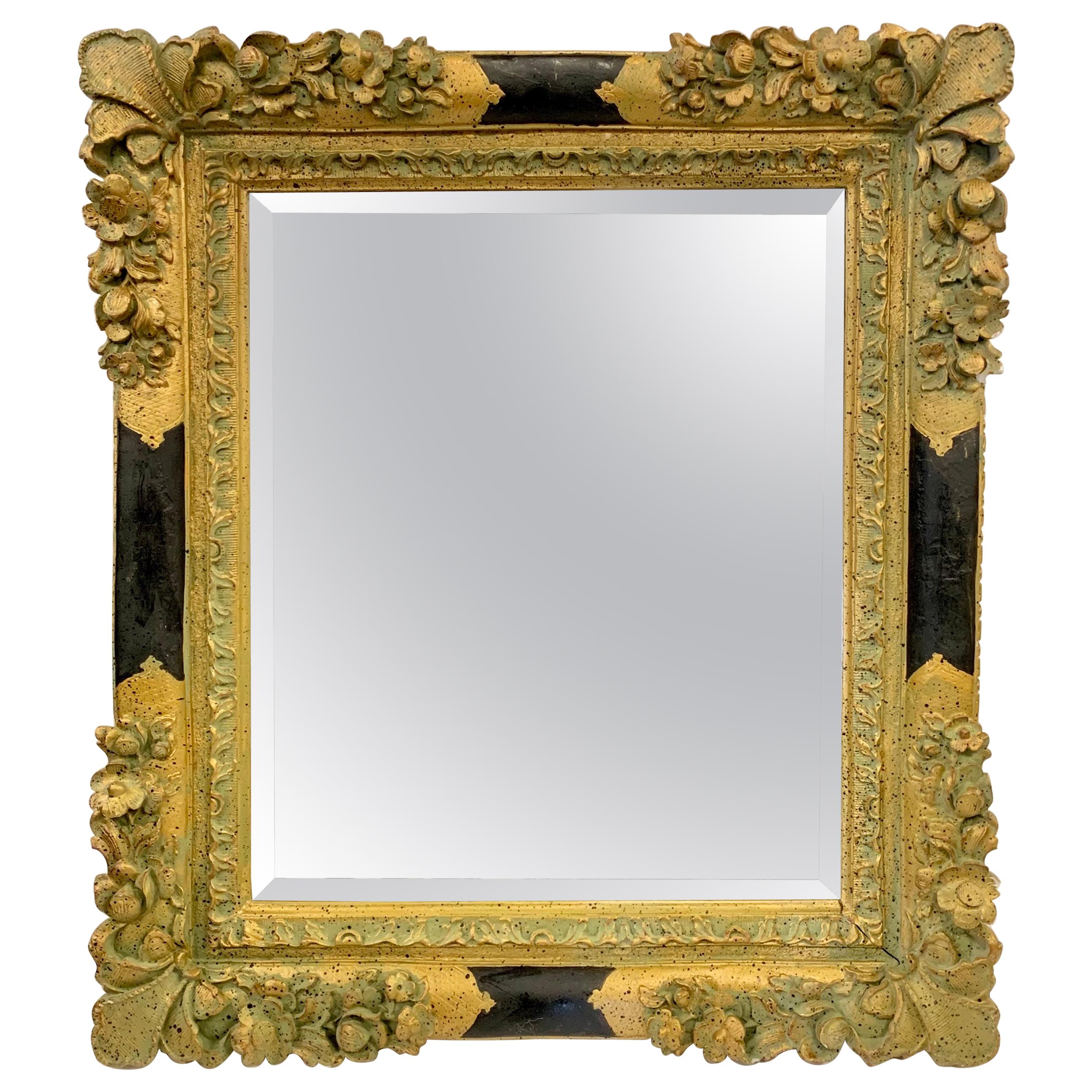 Schwer geschnitzter neoklassizistischer Spiegel aus vergoldetem, vergoldetem Holz und schwarzem Spiegel