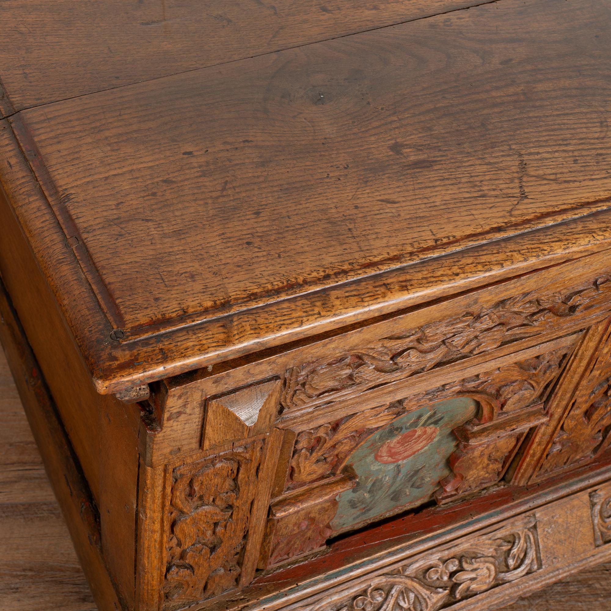 Heavily Carved Oak Coffer or Large Trunk, Denmark circa 1750 For Sale 4