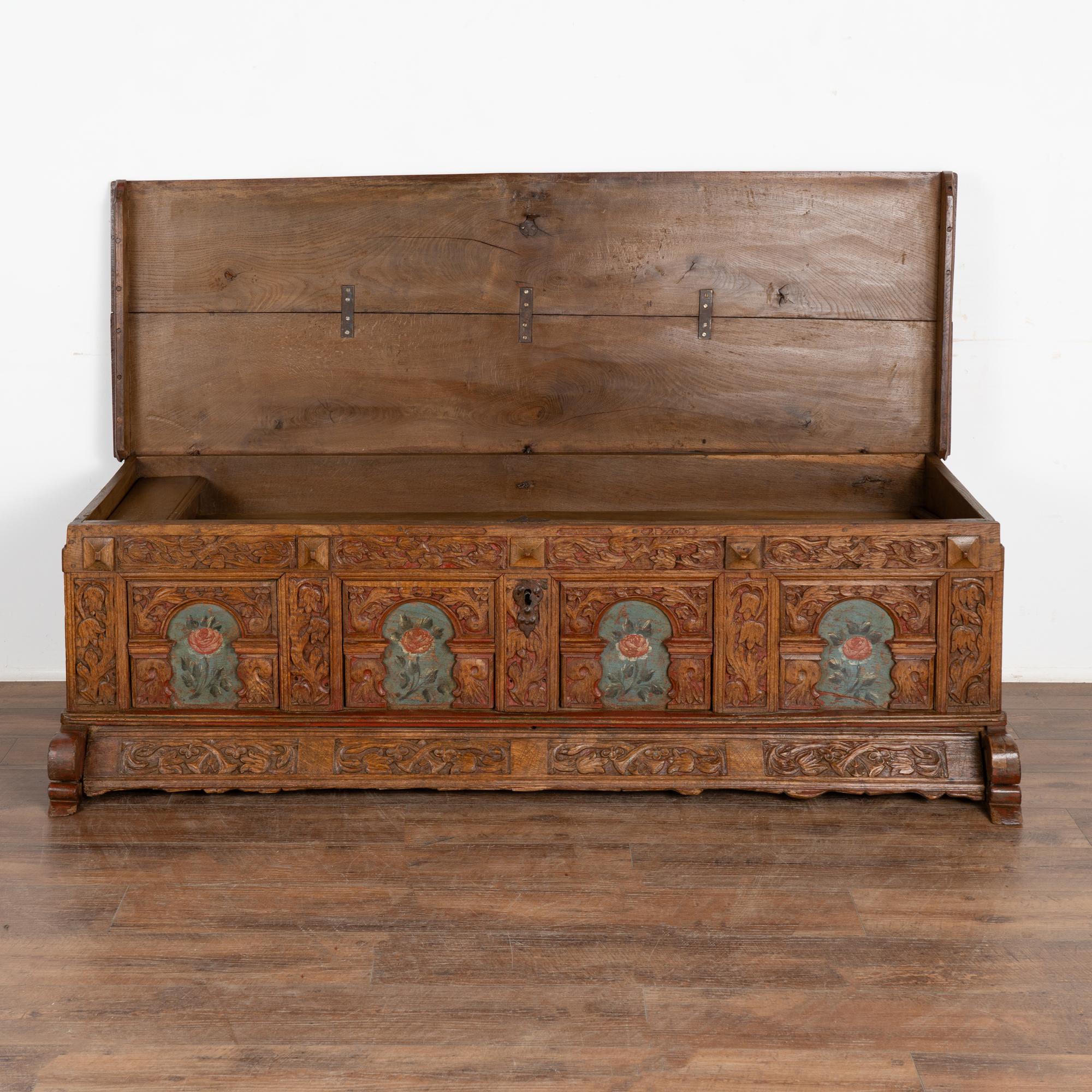 Baroque Heavily Carved Oak Coffer or Large Trunk, Denmark circa 1750 For Sale