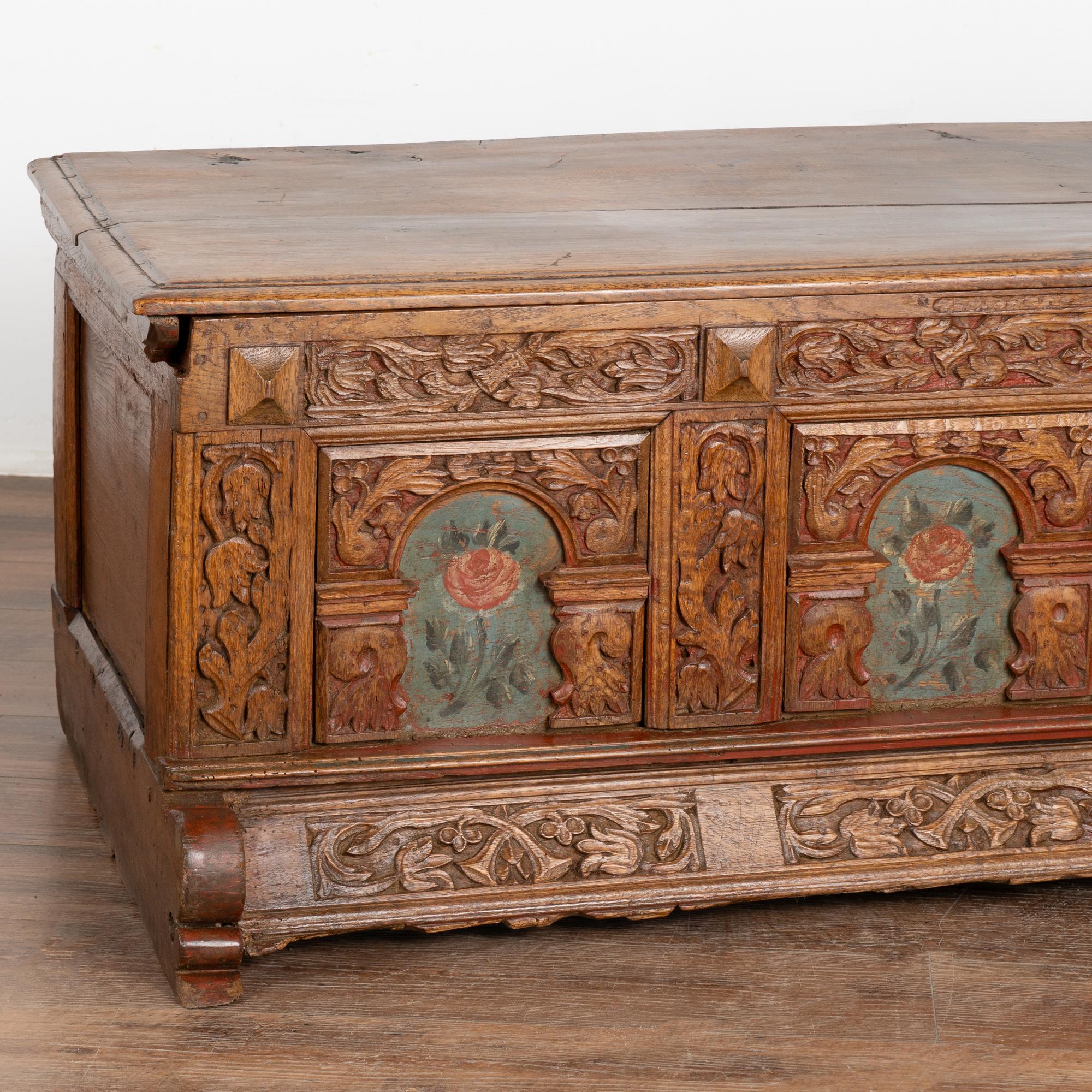 18th Century Heavily Carved Oak Coffer or Large Trunk, Denmark circa 1750 For Sale