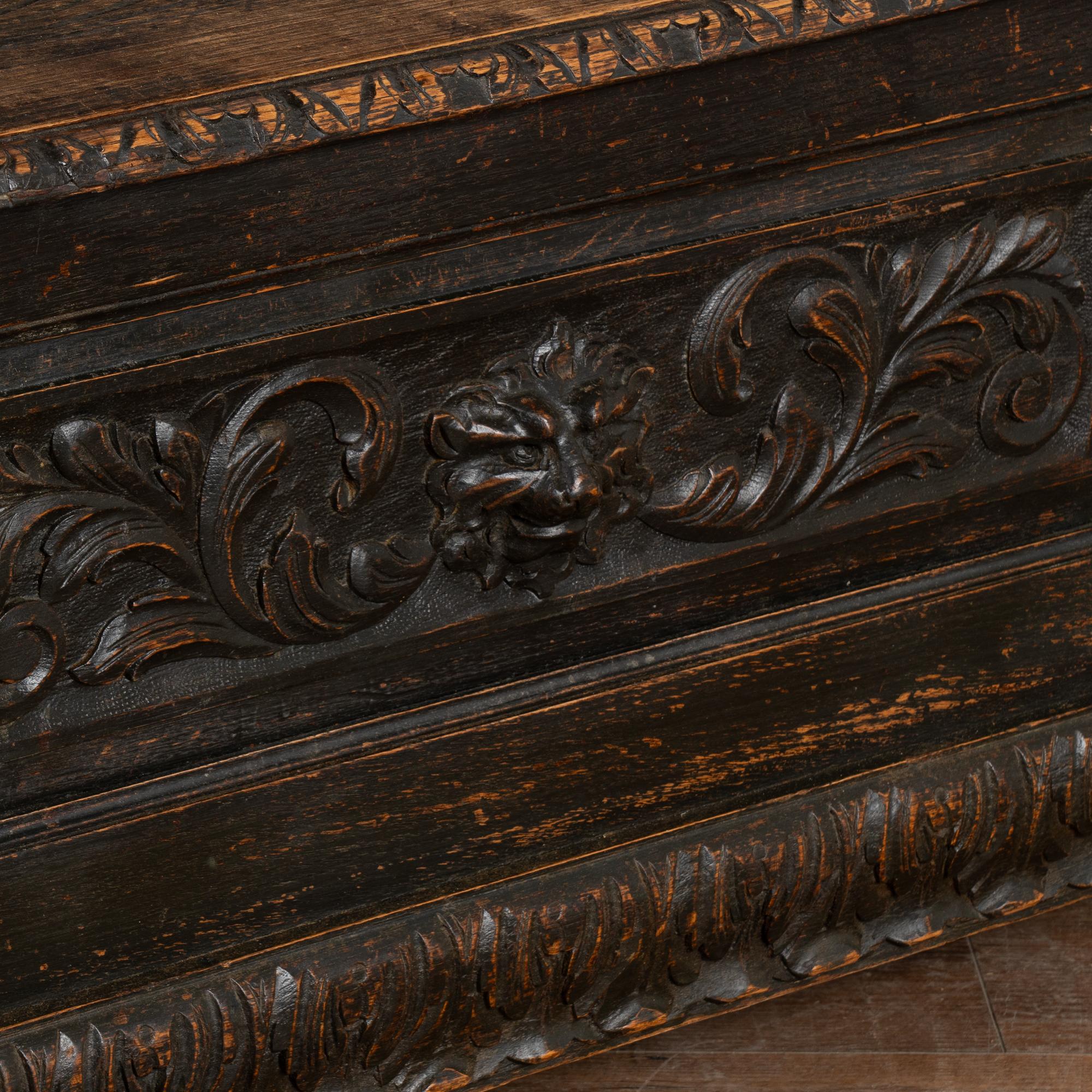Heavily Carved Oak High Back Bench with Storage, Denmark circa 1870-1900 4