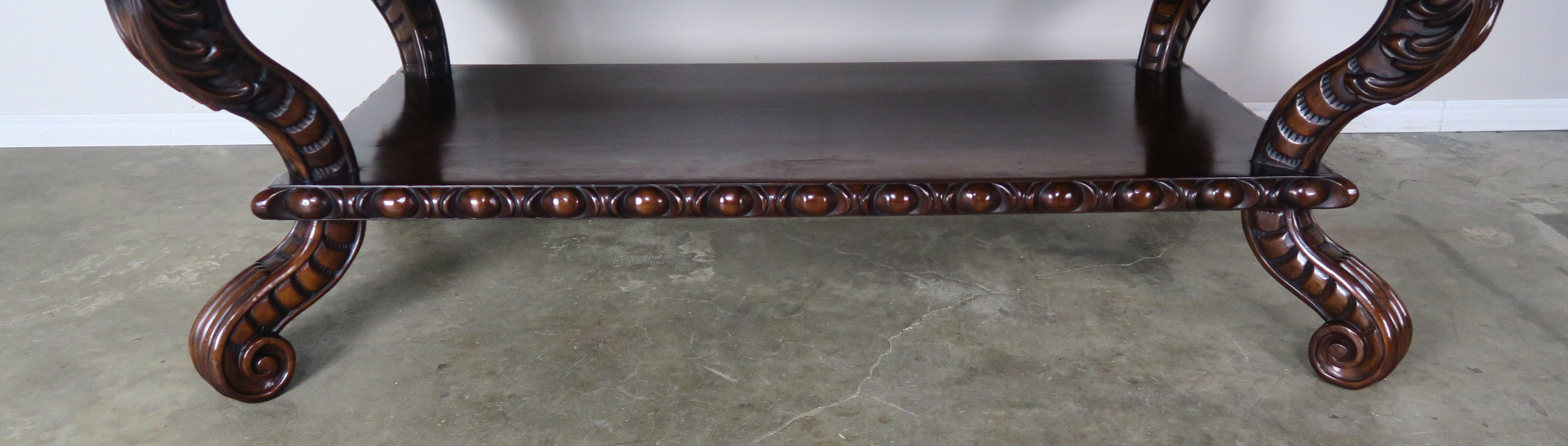 Heavily Carved Rectangular Shaped Walnut Coffee Table 5