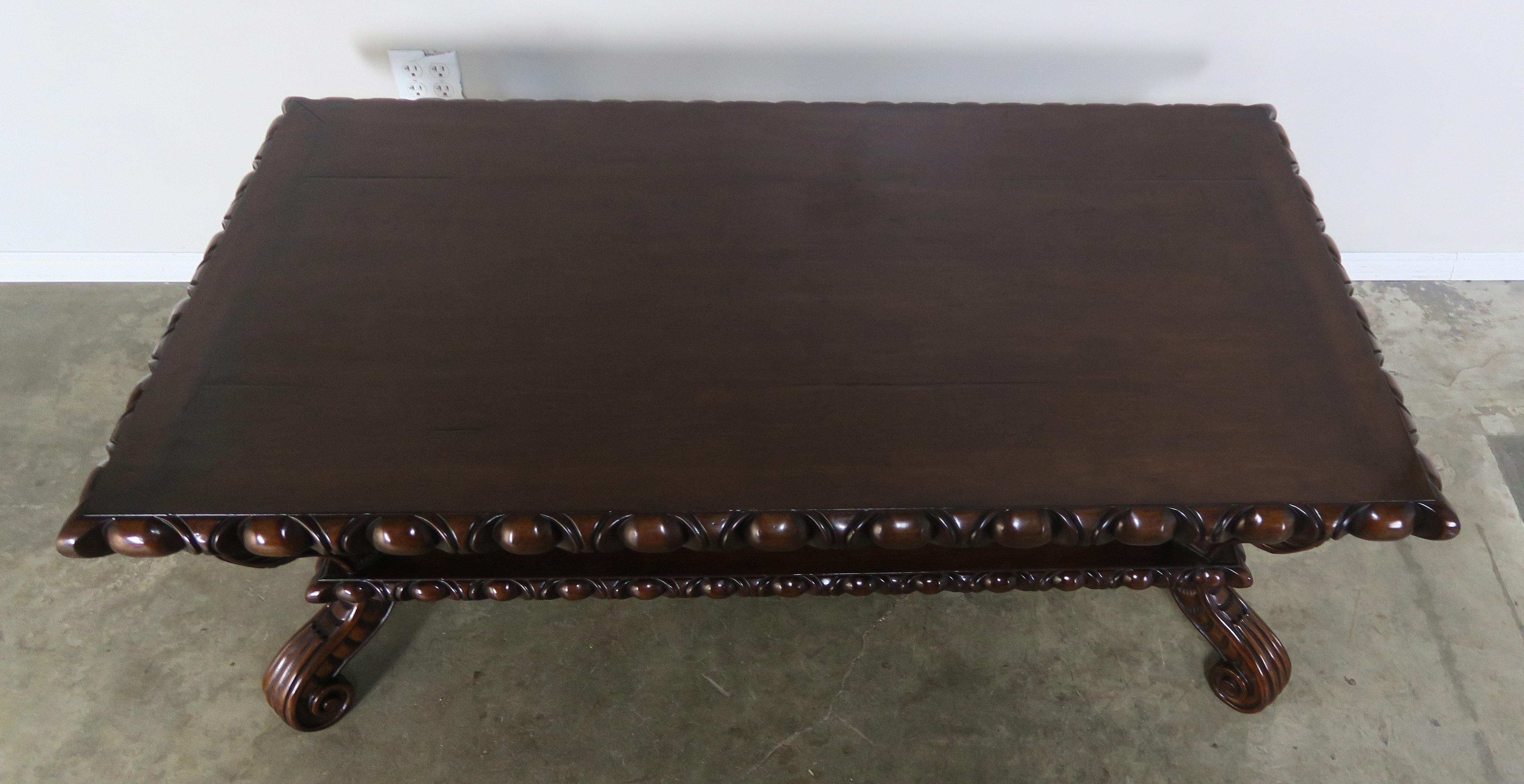 Heavily Carved Rectangular Shaped Walnut Coffee Table 6