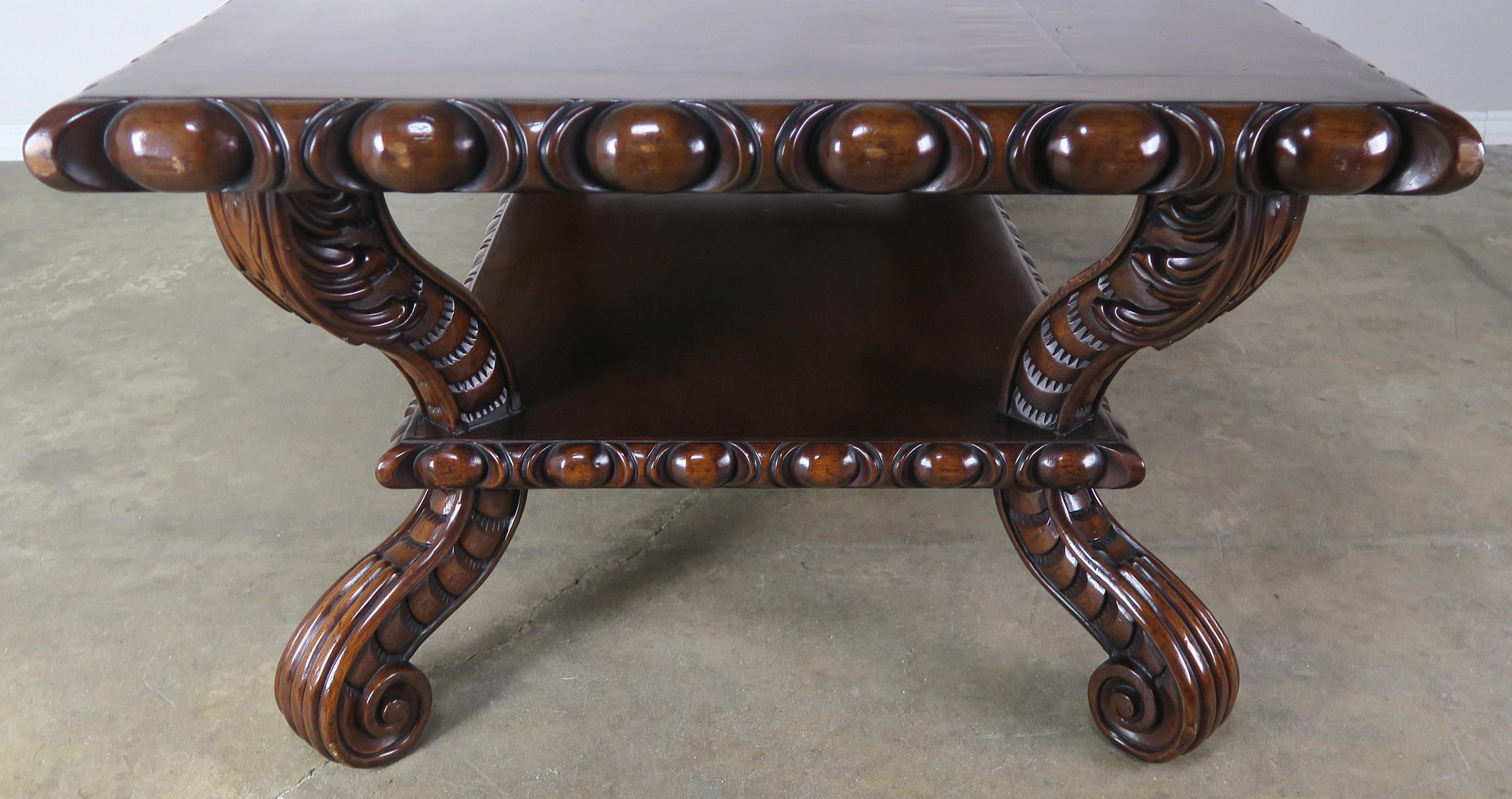 Heavily Carved Rectangular Shaped Walnut Coffee Table 7