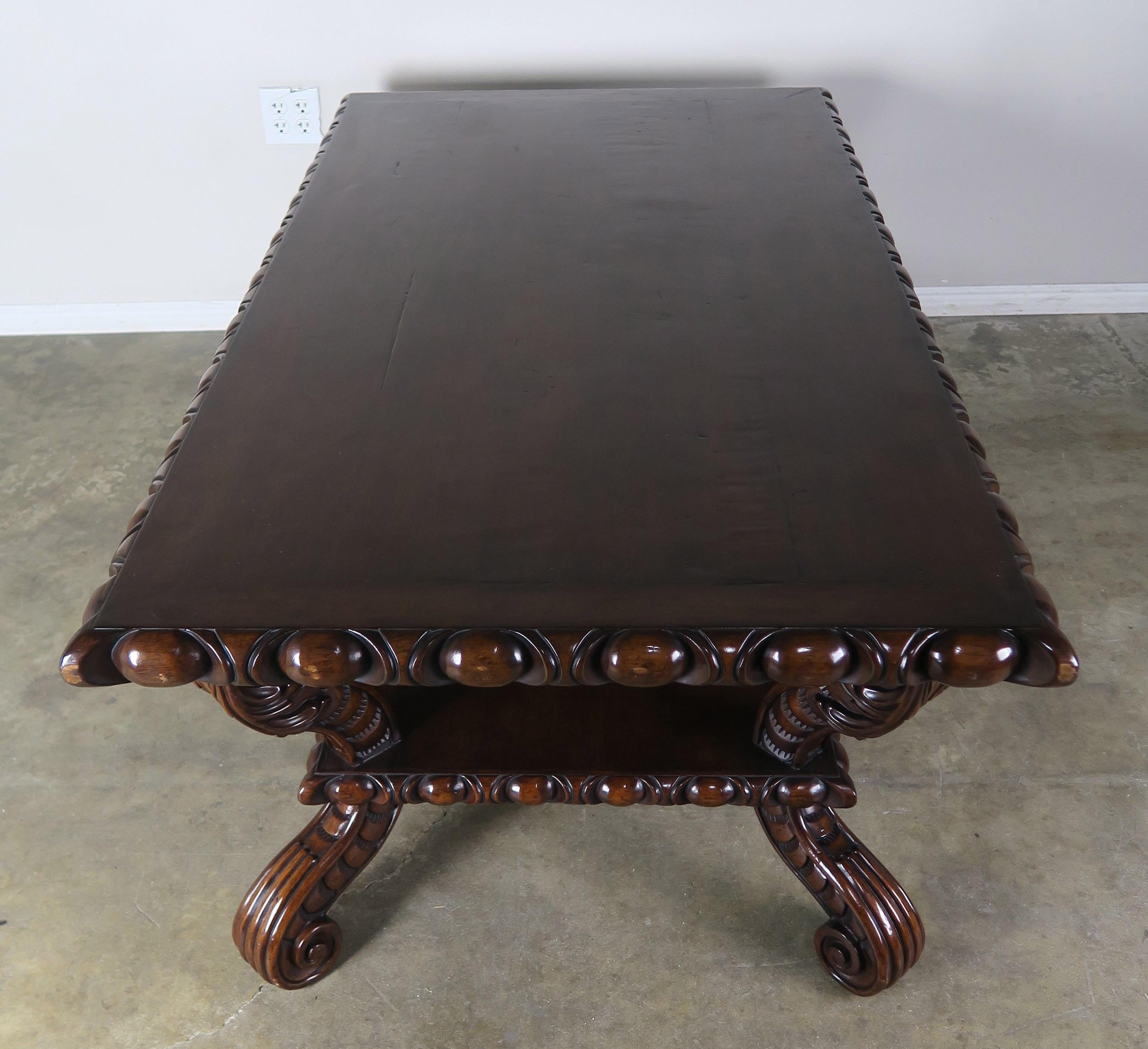 Heavily Carved Rectangular Shaped Walnut Coffee Table 8