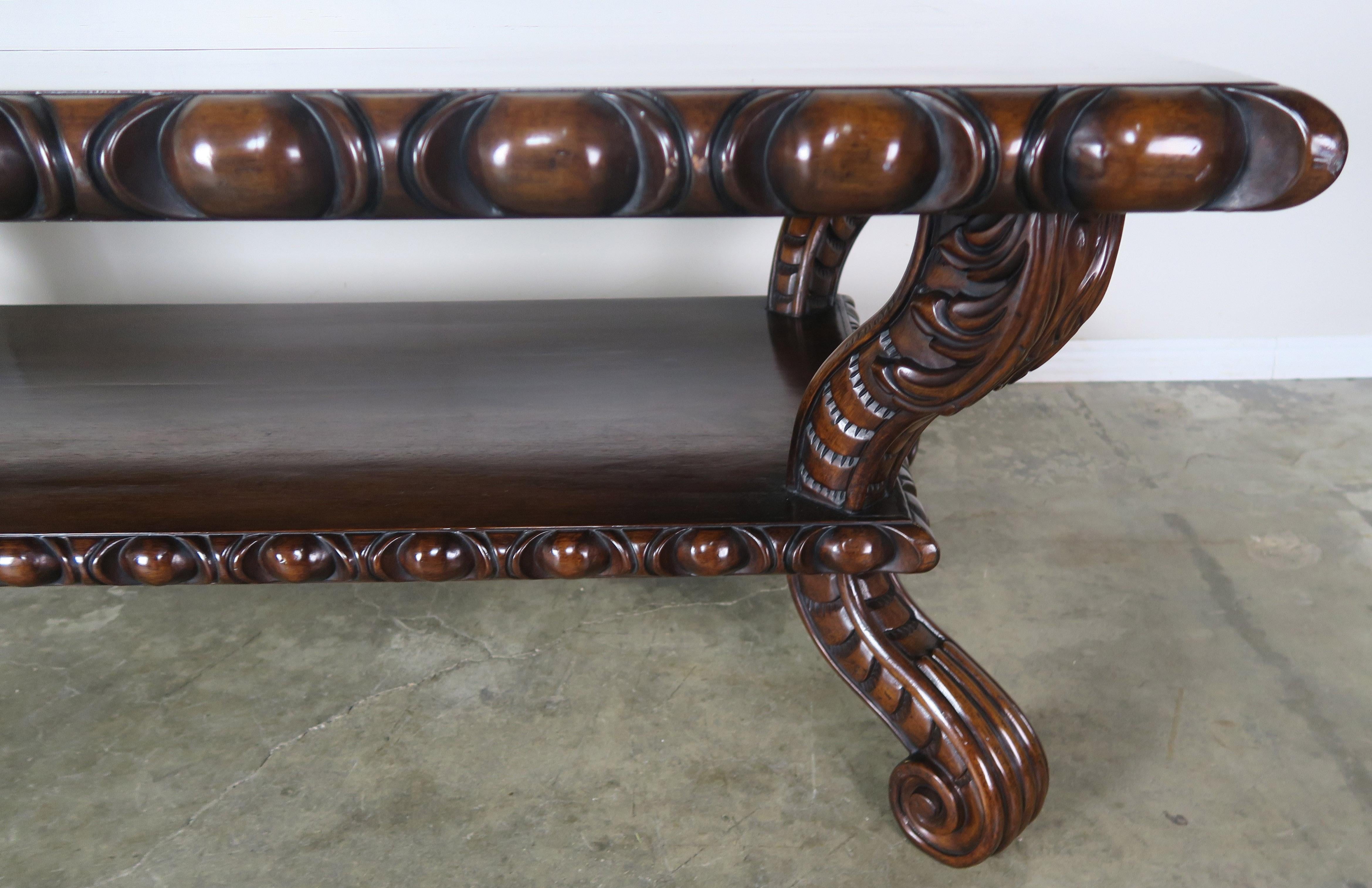 Spanish Colonial Heavily Carved Rectangular Shaped Walnut Coffee Table
