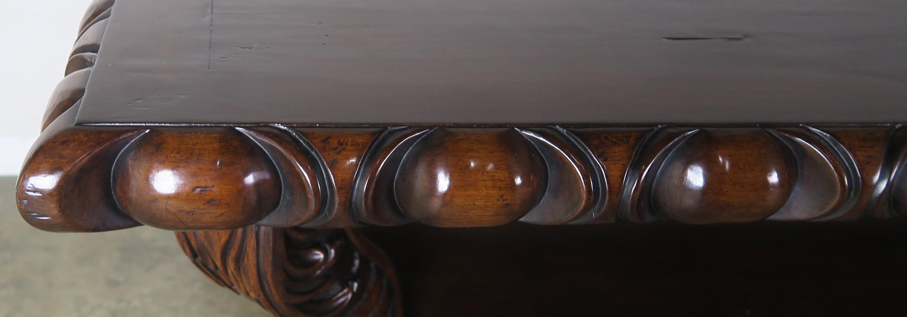 Spanish Heavily Carved Rectangular Shaped Walnut Coffee Table