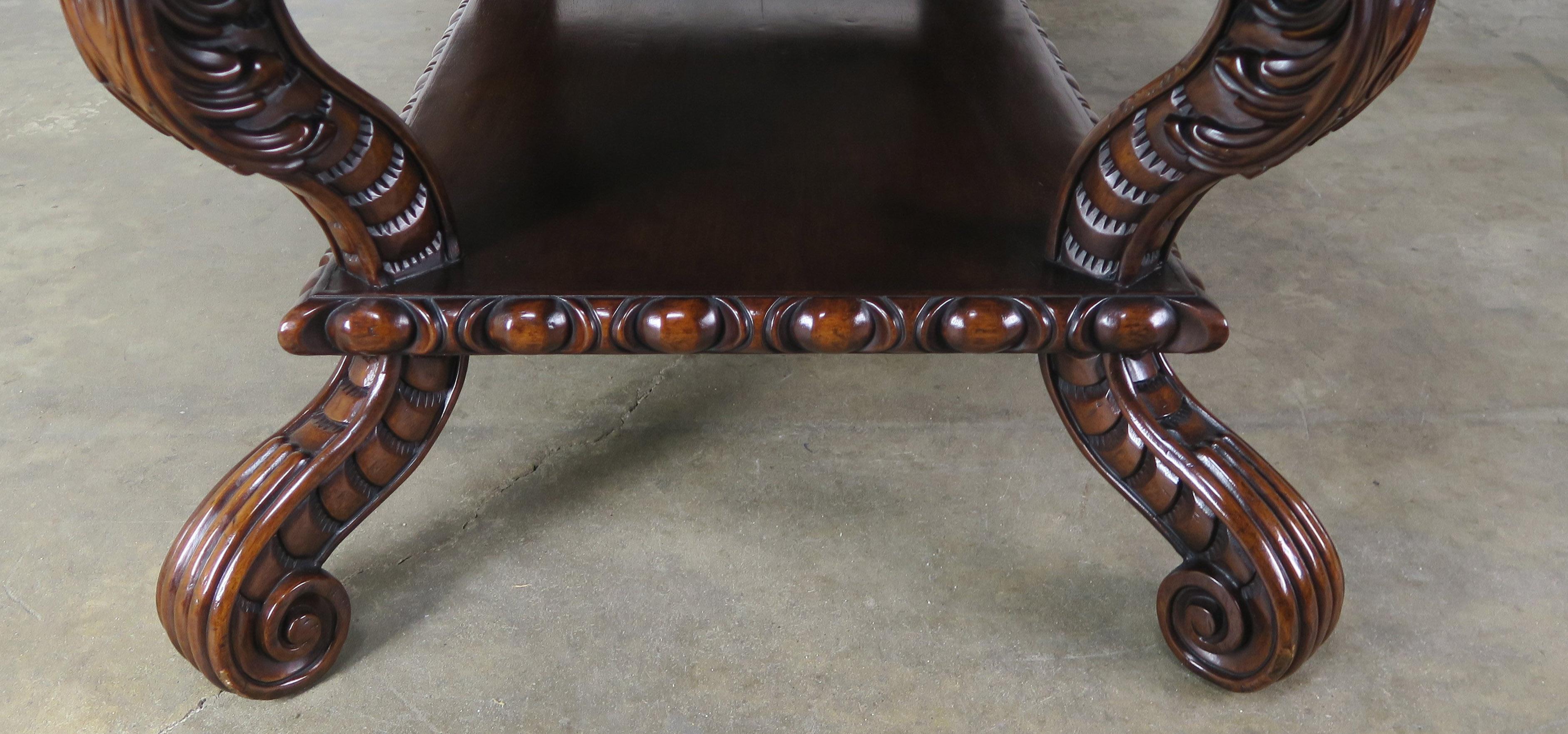 Heavily Carved Rectangular Shaped Walnut Coffee Table 1