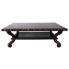 Heavily Carved Rectangular Shaped Walnut Coffee Table