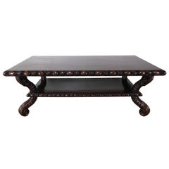 Retro Heavily Carved Rectangular Shaped Walnut Coffee Table