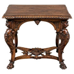 Heavily Carved Renaissance Style Figural Salon Table