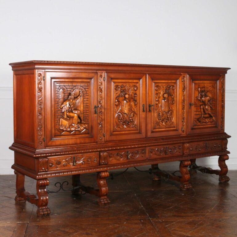 Hand-Carved Heavily Carved Spanish Sideboard For Sale