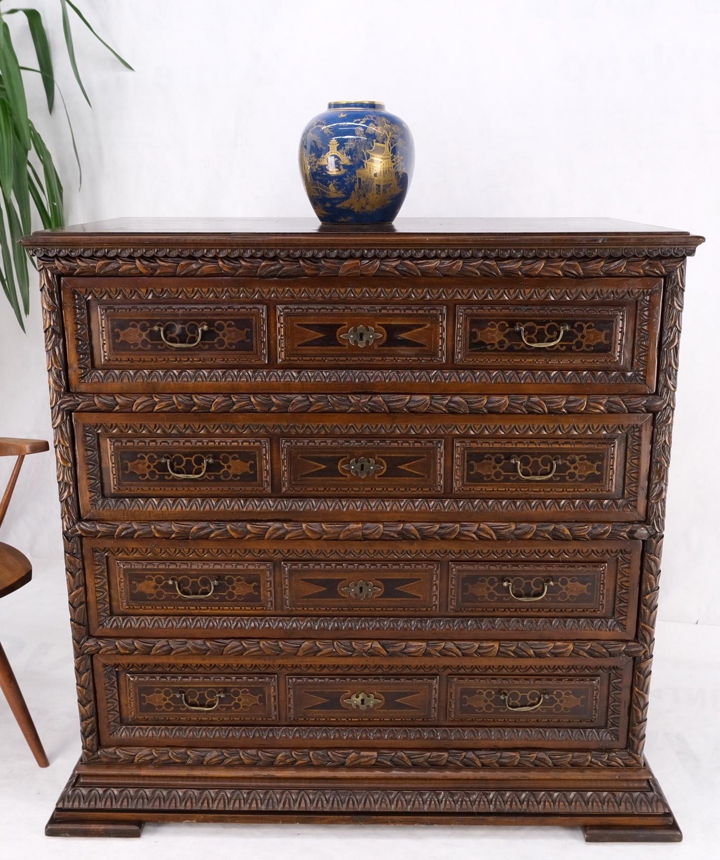 Heavily Carved Spanish Style 4 Drawers Commode Chest of Drawers Dresser Cabinet  For Sale 4