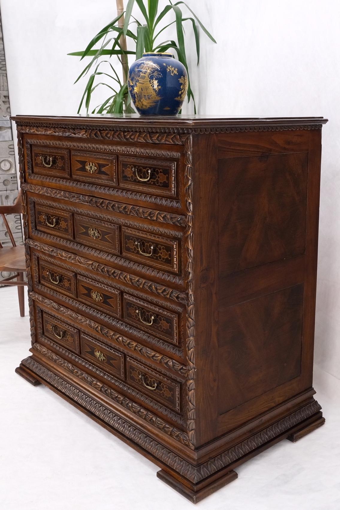 Heavily Carved Spanish Style 4 Drawers Commode Chest of Drawers Dresser Cabinet  For Sale 6