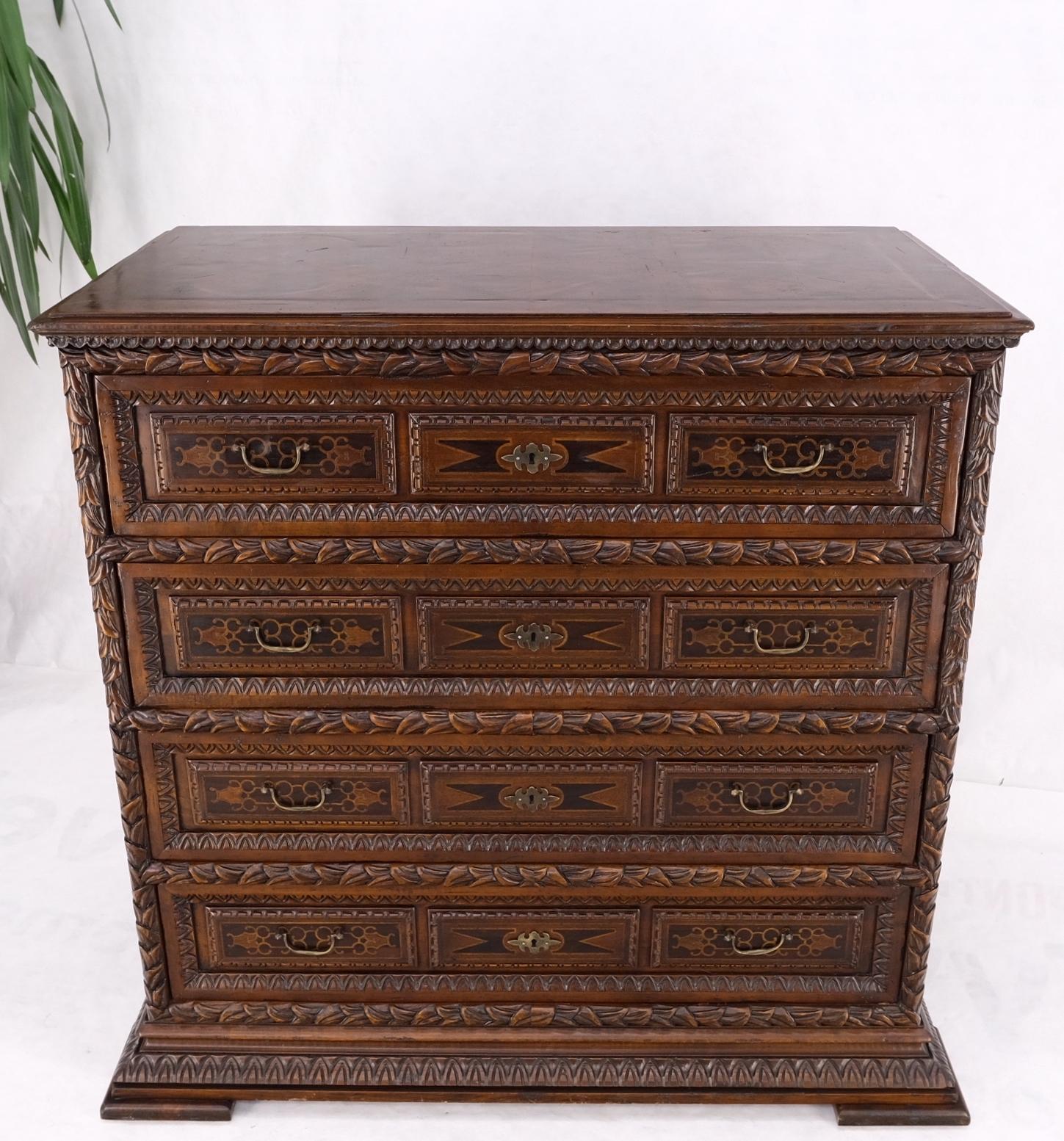 Heavily Carved Spanish Style 4 Drawers Commode Chest of Drawers Dresser Cabinet  For Sale 7