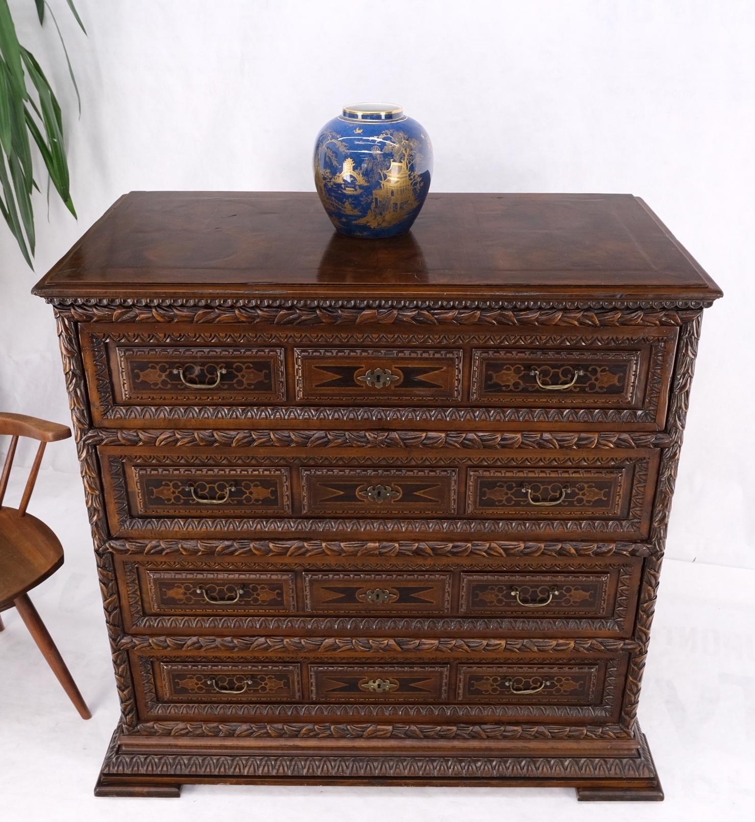 Heavily Carved Spanish Style 4 Drawers Commode Chest of Drawers Dresser Cabinet  For Sale 9