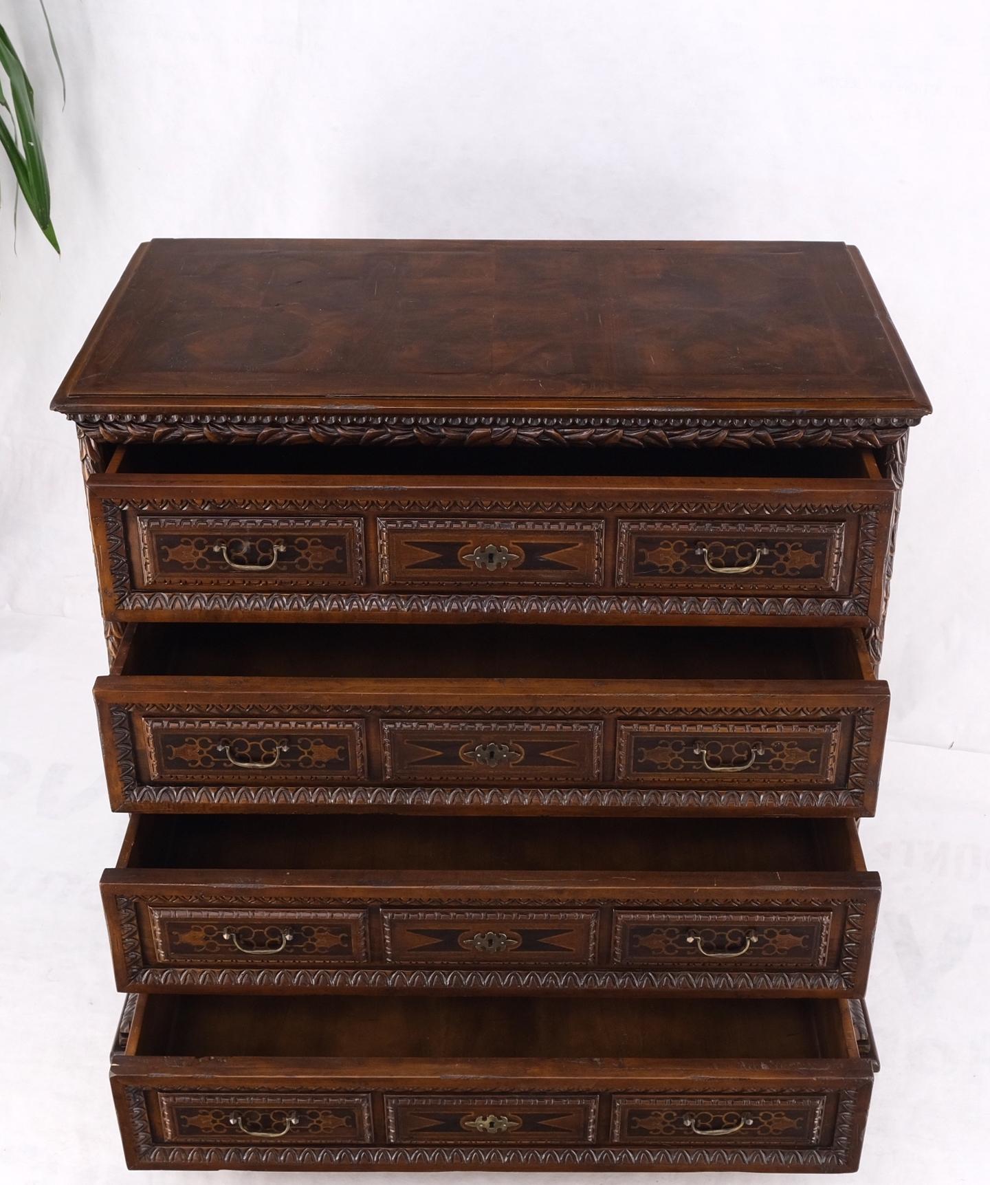 Heavily Carved Spanish Style 4 Drawers Commode Chest of Drawers Dresser Cabinet  For Sale 10