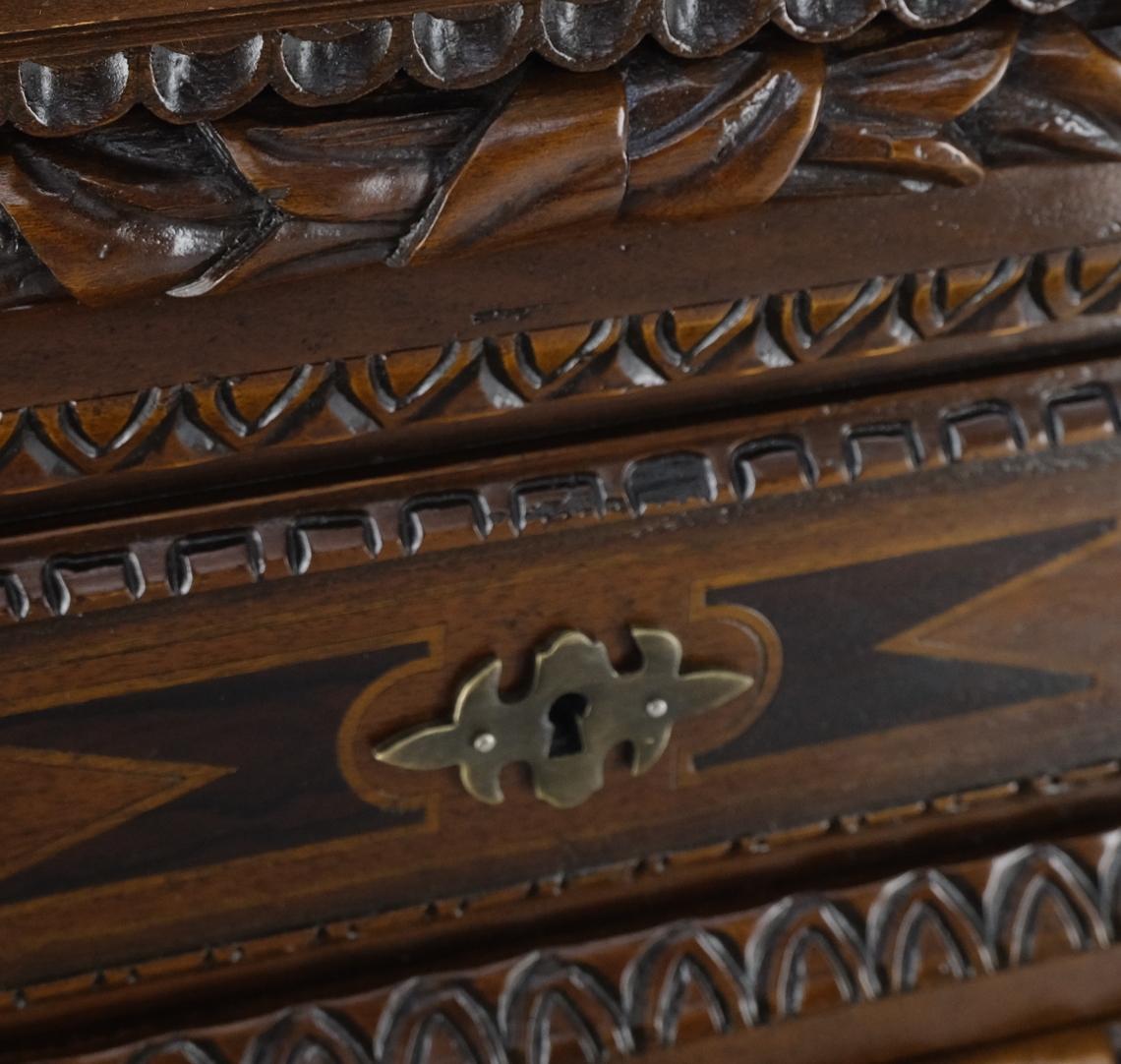 Lacquered Heavily Carved Spanish Style 4 Drawers Commode Chest of Drawers Dresser Cabinet  For Sale