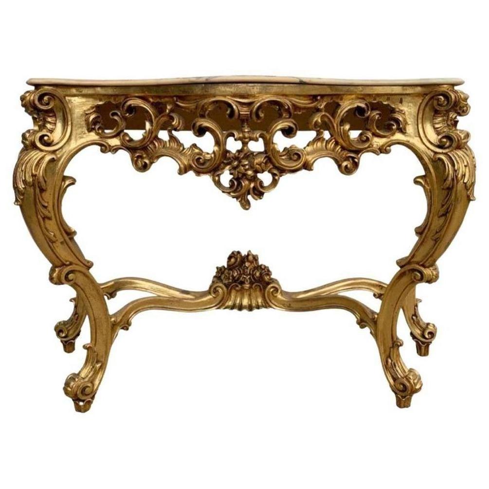 Heavily Carved Vintage Louis XlV Style Giltwood Console Table For Sale