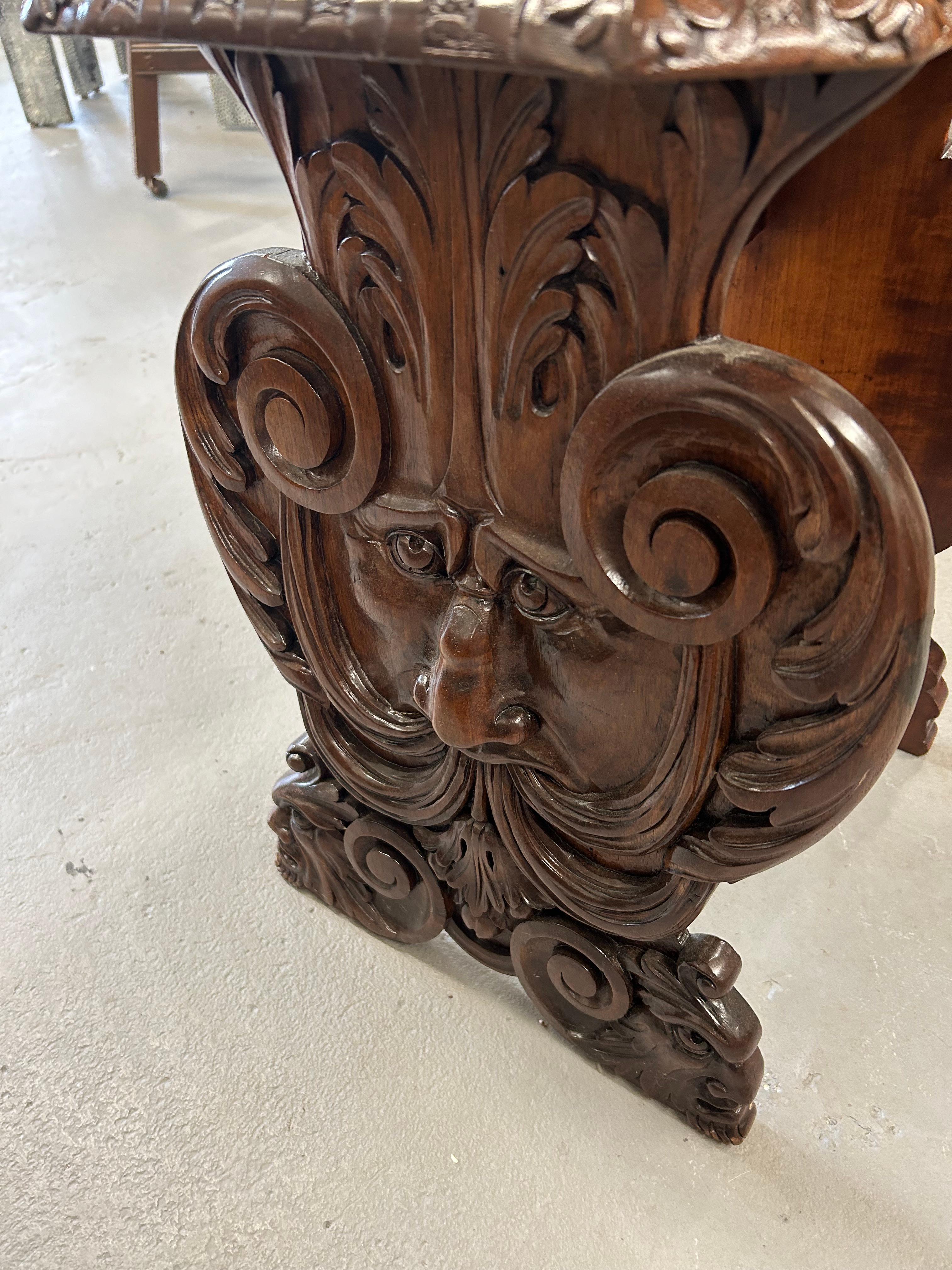 Heavily Carved Walnut Sgabello Hall Chair with Lions For Sale 5