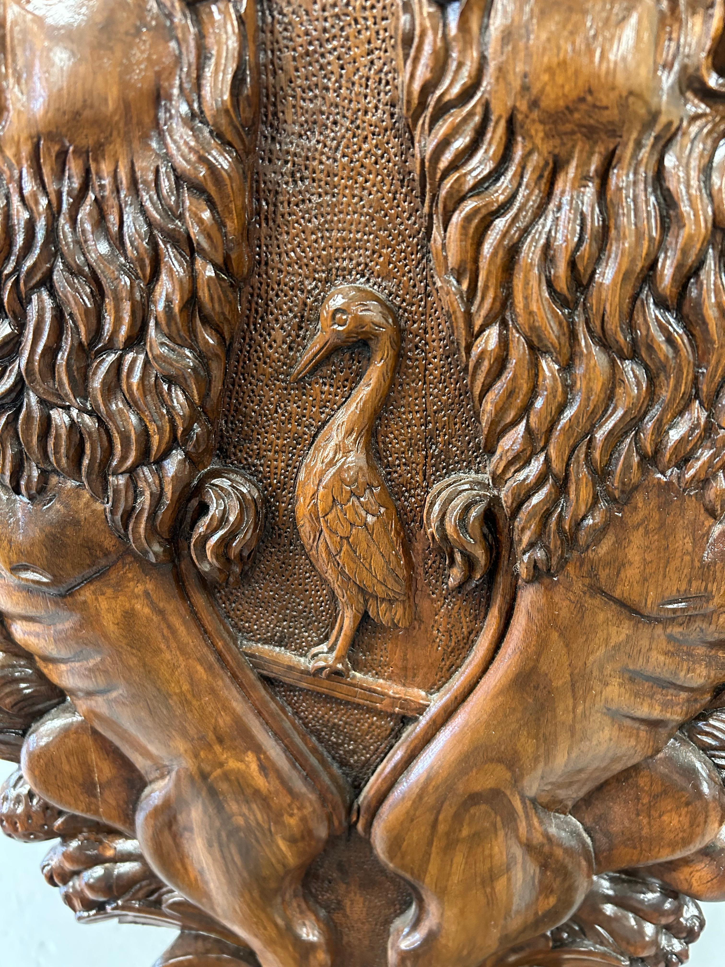 Jacobean Heavily Carved Walnut Sgabello Hall Chair with Lions For Sale