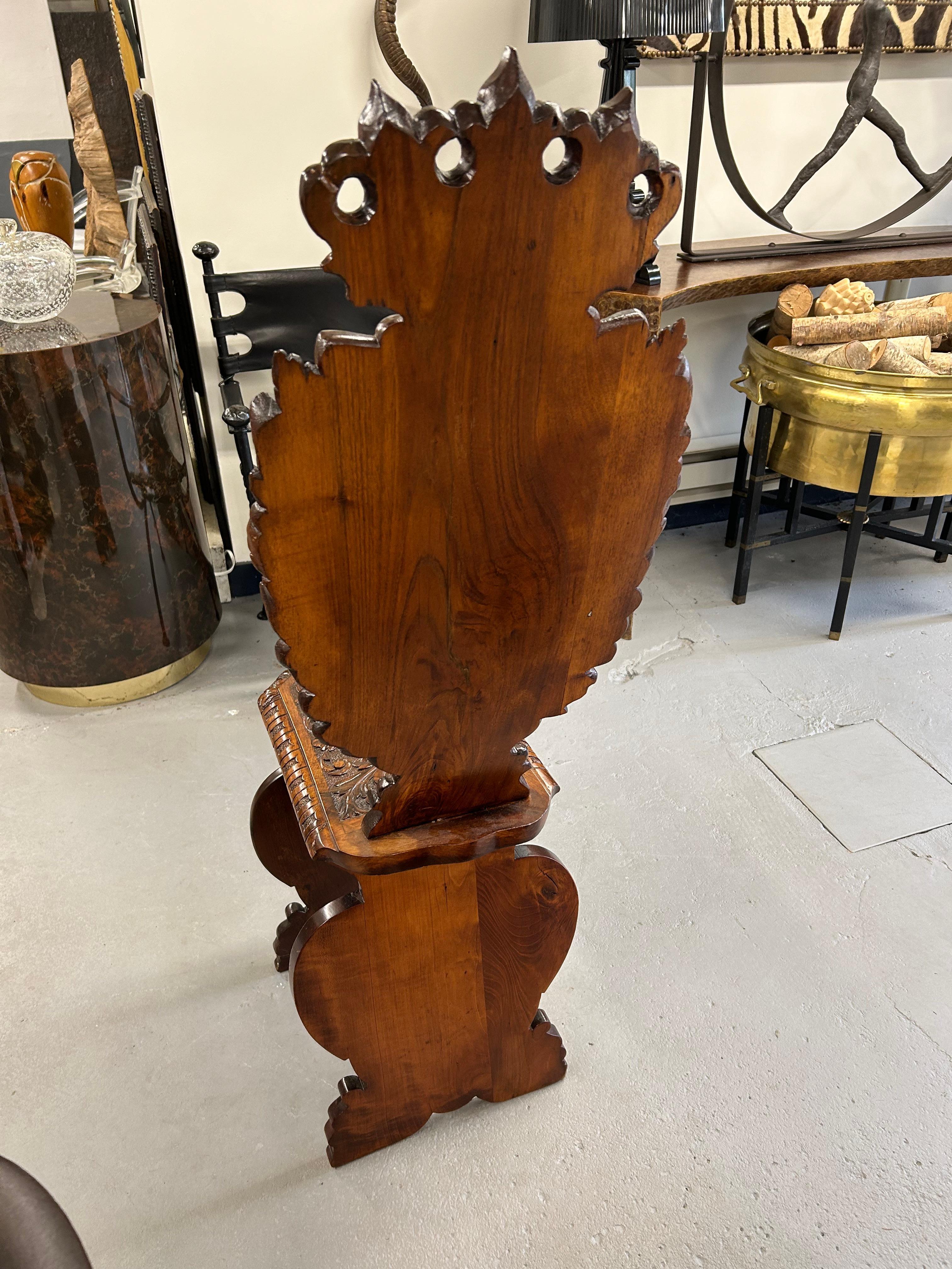 Heavily Carved Walnut Sgabello Hall Chair with Lions For Sale 2