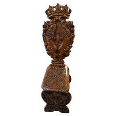 Heavily Carved Walnut Sgabello Hall Chair with Lions