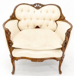 Heavily Carved Walnut Wide Seat Lounge Chair