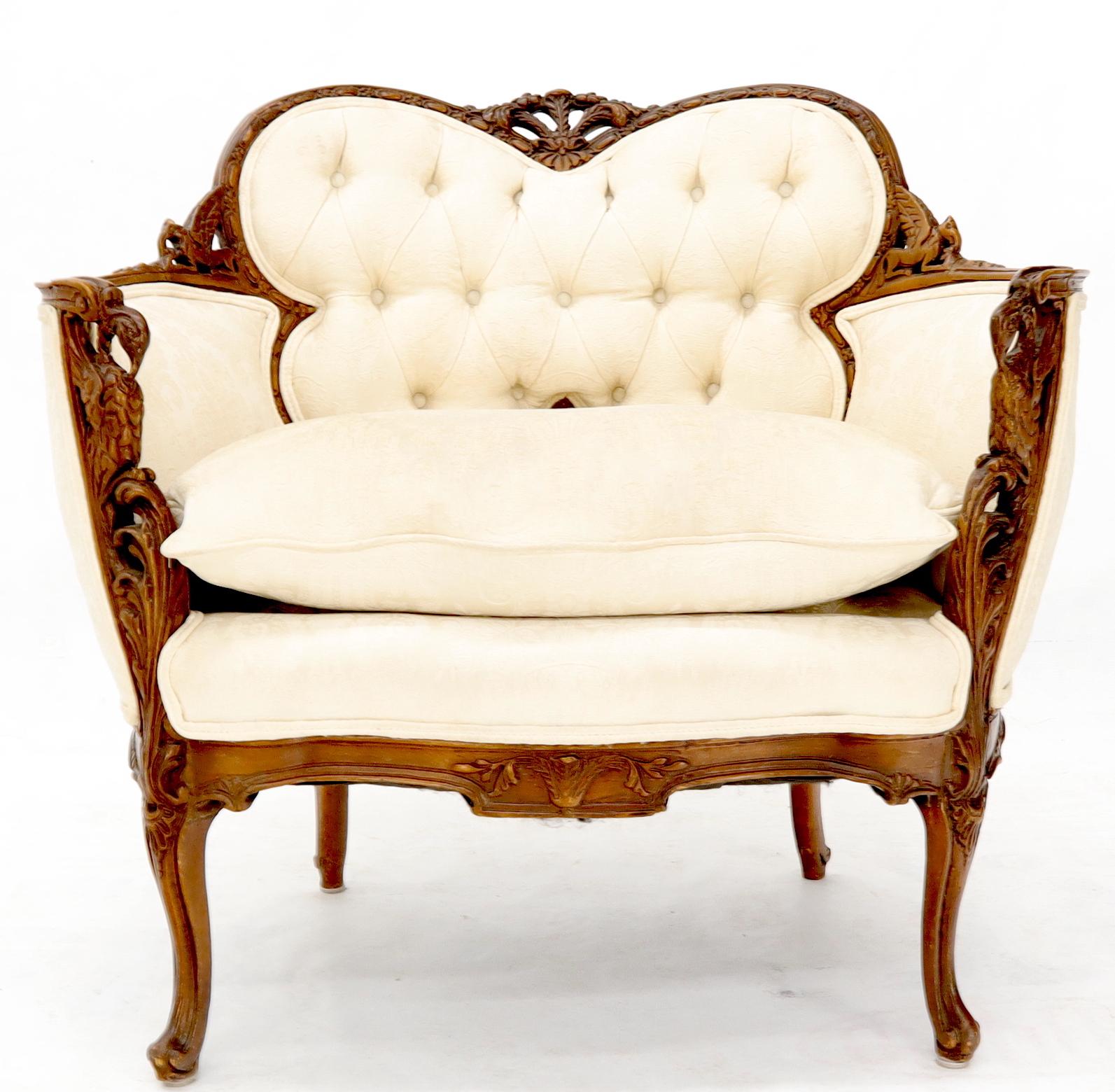 Heavily Carved Walnut Wide Seat Lounge Chair In Good Condition For Sale In Rockaway, NJ