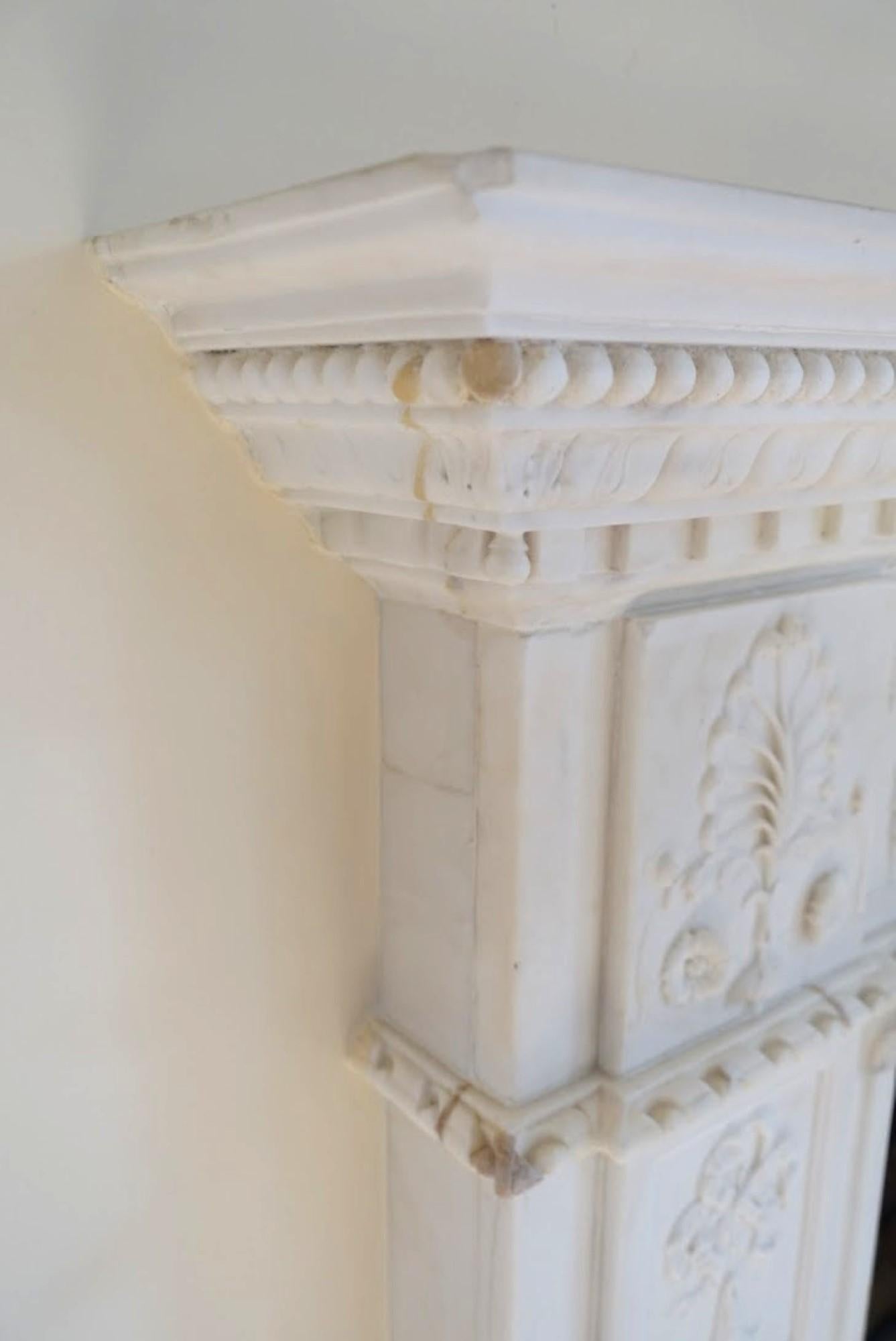 Heavily Carved White Marble Mantel w/ Mythical Story of Leda & the Swan, 1920s  4