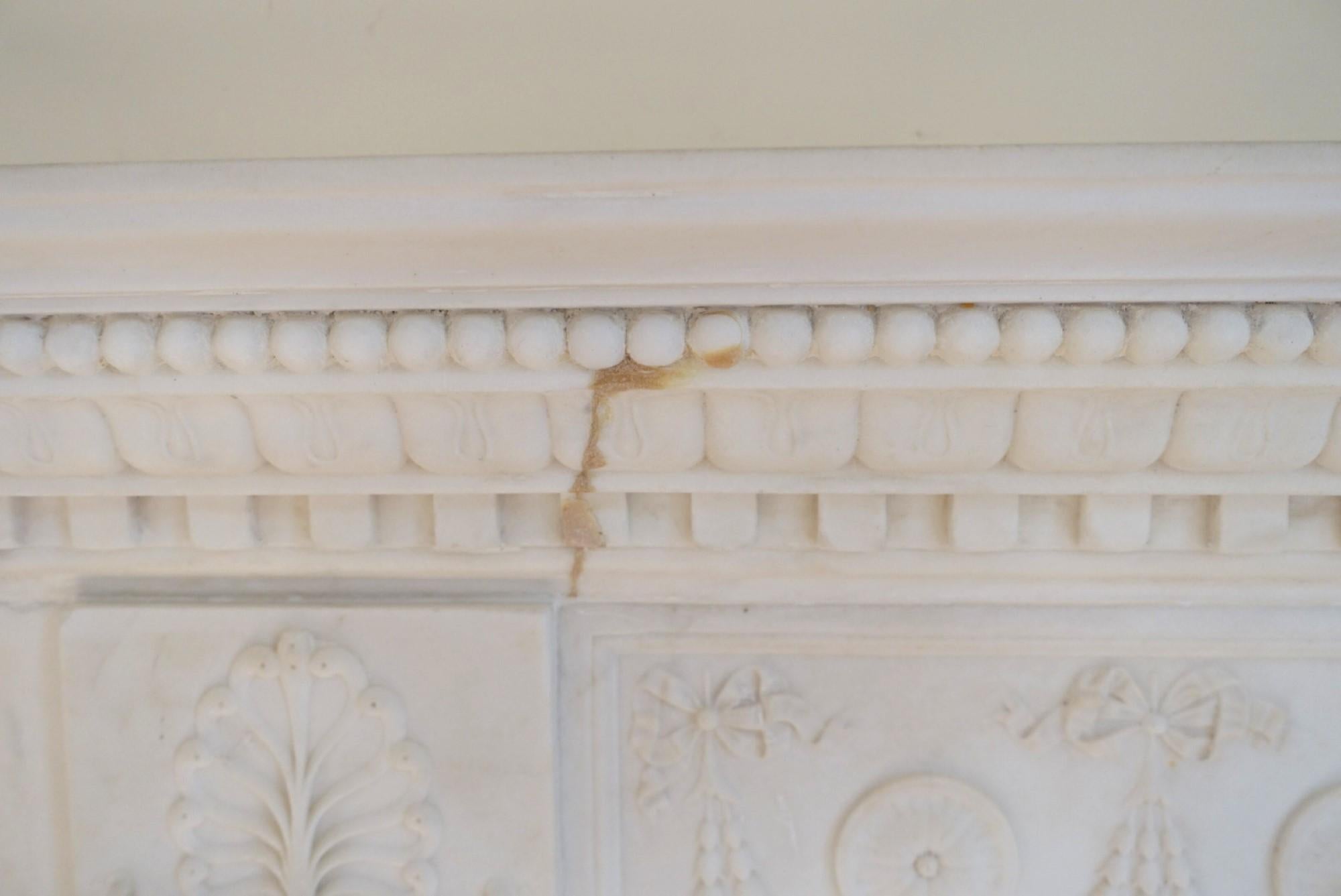 Heavily Carved White Marble Mantel w/ Mythical Story of Leda & the Swan, 1920s  6