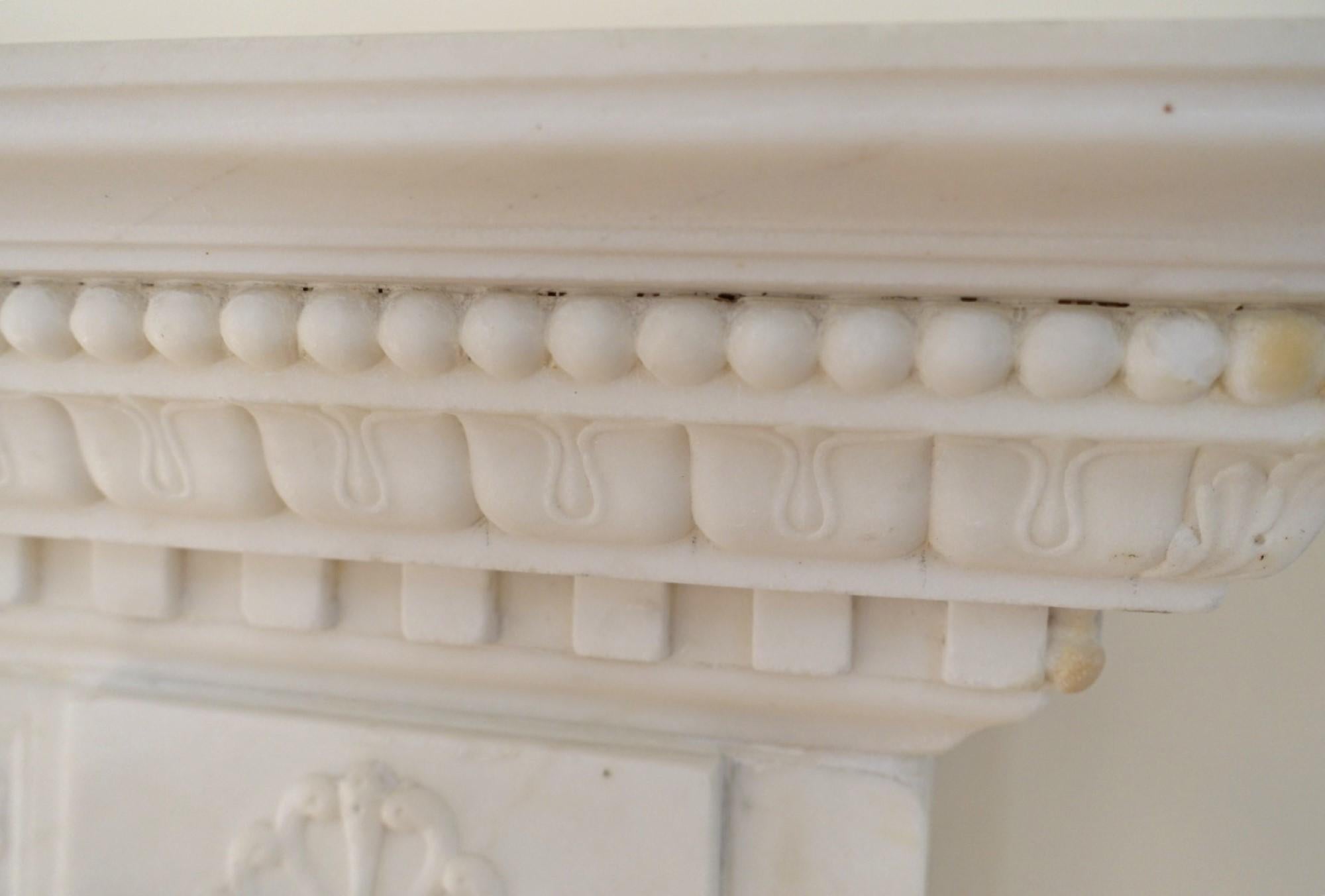 Statuary Marble Heavily Carved White Marble Mantel w/ Mythical Story of Leda & the Swan, 1920s 