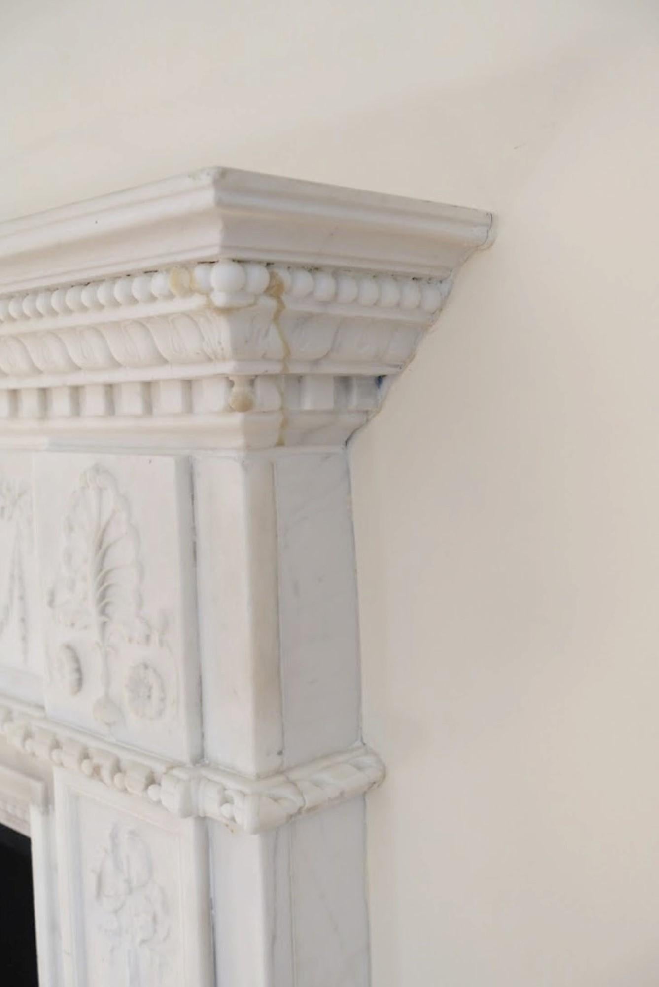 Heavily Carved White Marble Mantel w/ Mythical Story of Leda & the Swan, 1920s  3