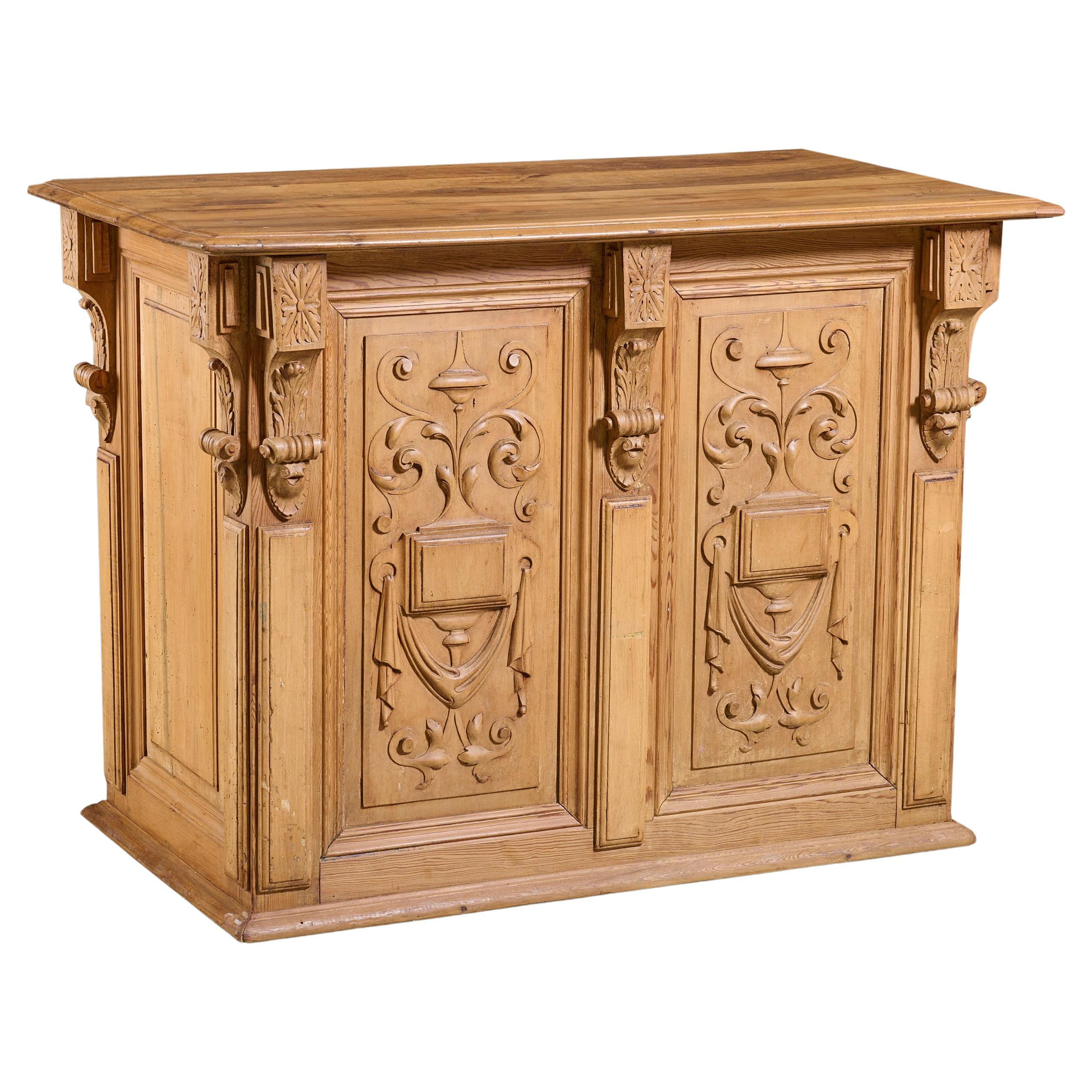 Heavily Carved Wooden Shop Counter For Sale