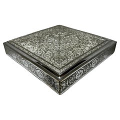 Antique Heavily Decorated Persian Islamic Hand Chased Silver Trinket, Jewelry Box