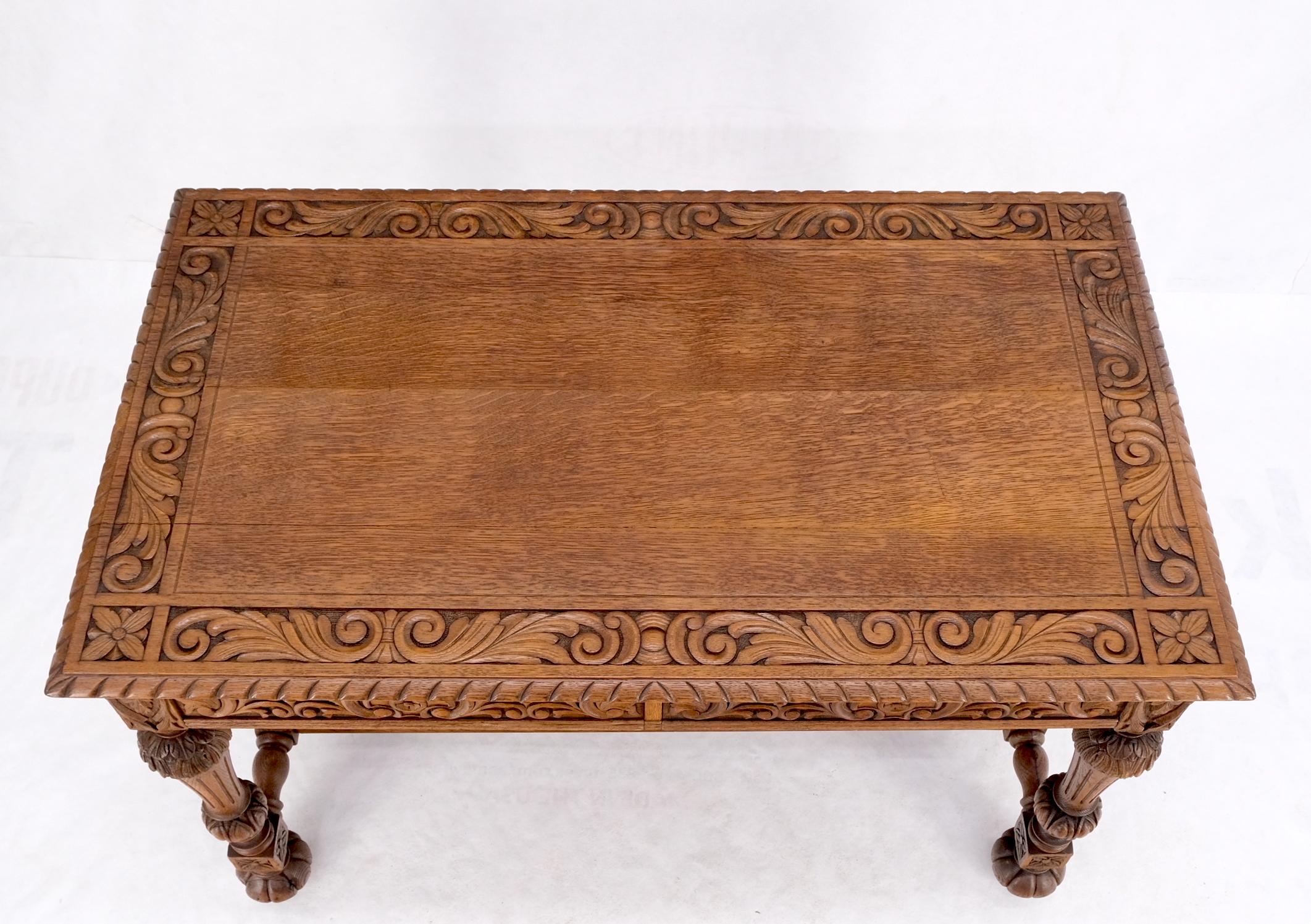 Heavily Fine Carved Oak Small Partners Desk Console Writing Table Mint For Sale 9