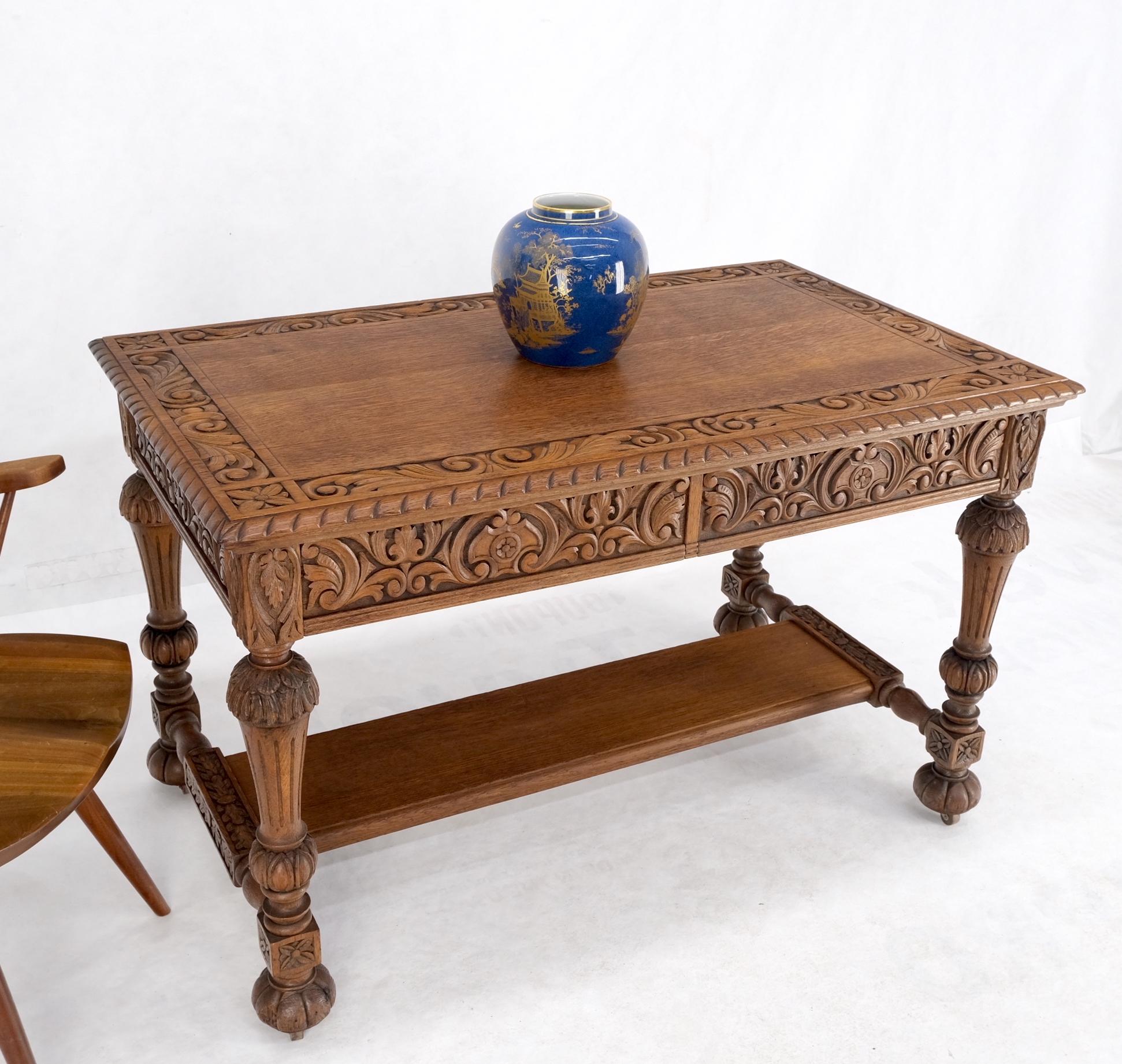 Heavily Fine Carved Oak Small Partners Desk Console Writing Table Mint For Sale 10
