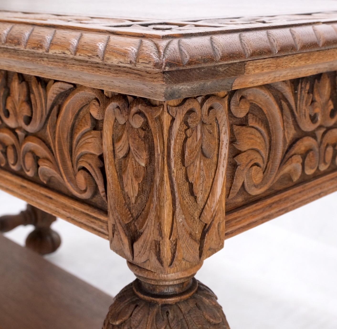 20th Century Heavily Fine Carved Oak Small Partners Desk Console Writing Table Mint For Sale