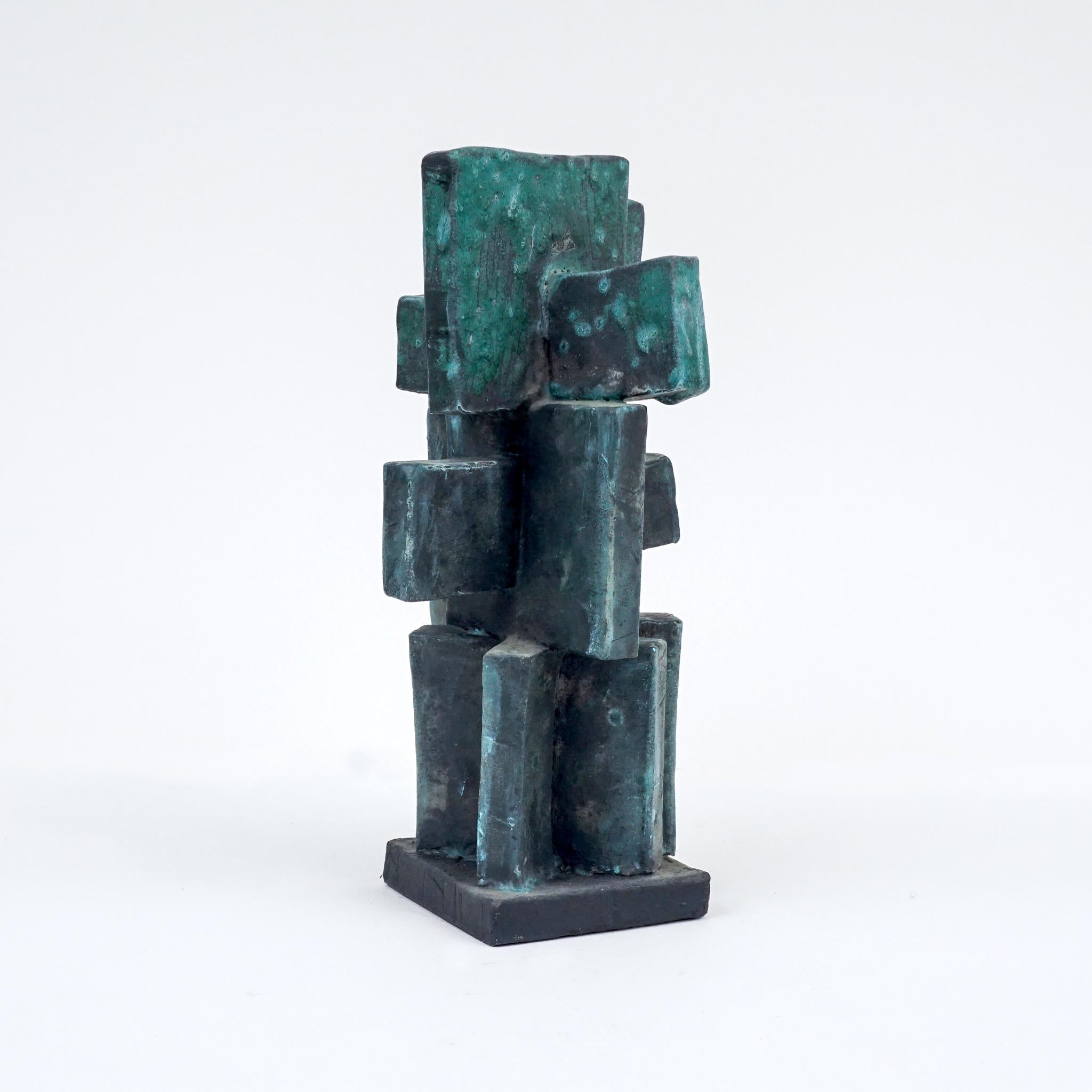 Modern Heavily Glazed Large Ceramic Sculpture in Weathered Bronze by Judy Engel