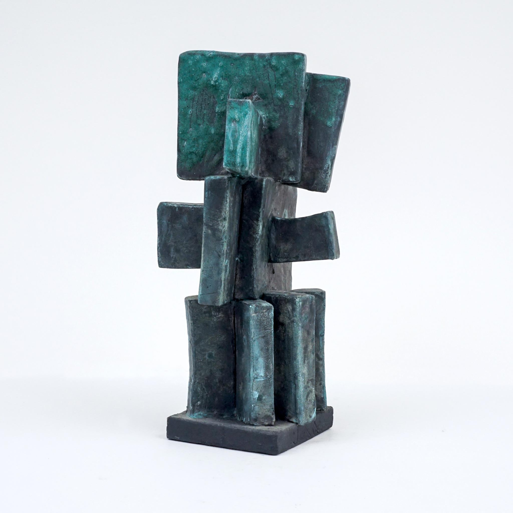 American Heavily Glazed Large Ceramic Sculpture in Weathered Bronze by Judy Engel