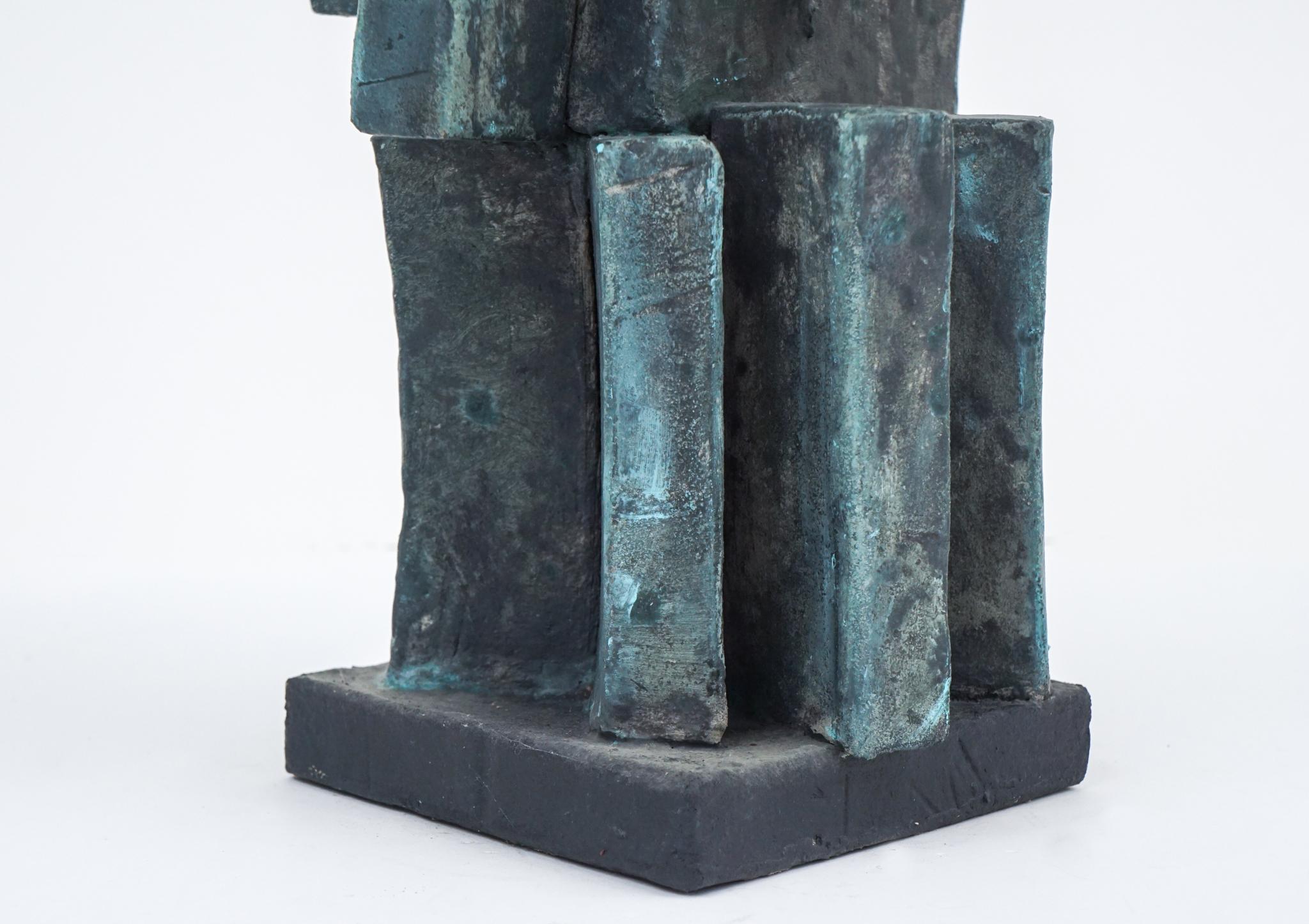 Contemporary Heavily Glazed Large Ceramic Sculpture in Weathered Bronze by Judy Engel