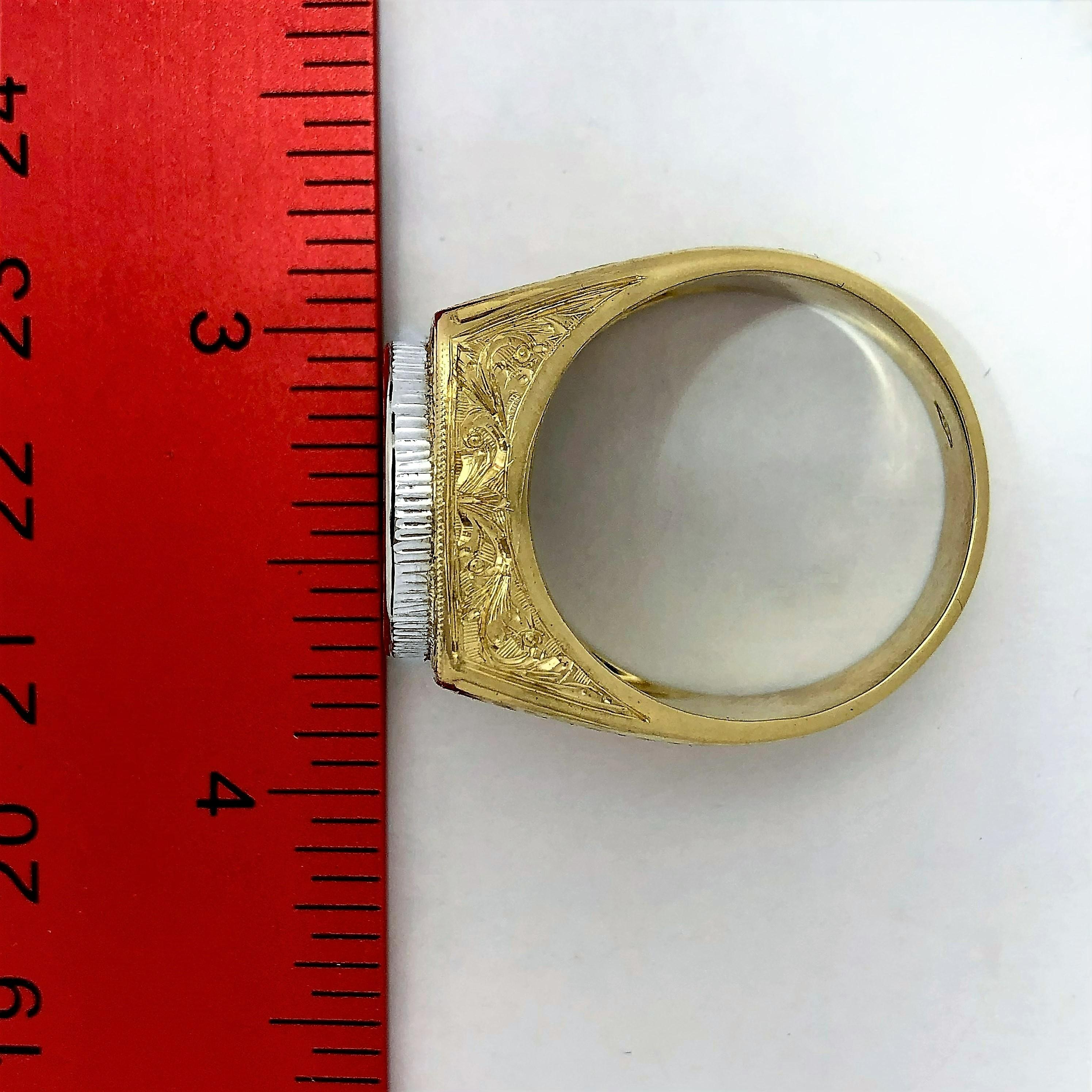 Heavily Hand Engraved 18k Yellow Gold Gents Ancient Coin Ring 3