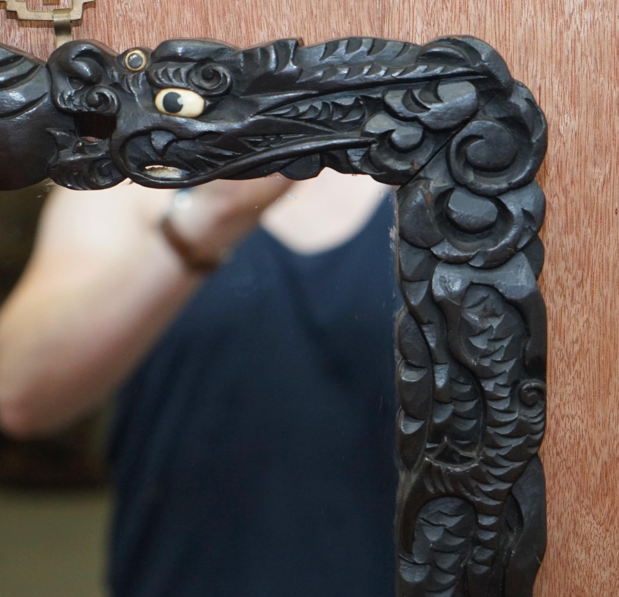 Heavily Ornately Carved Pair of Japanese Export circa 1900 Dragon Wall Mirrors 8