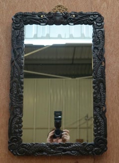 Heavily Ornately Carved Pair of Japanese Export circa 1900 Dragon Wall Mirrors