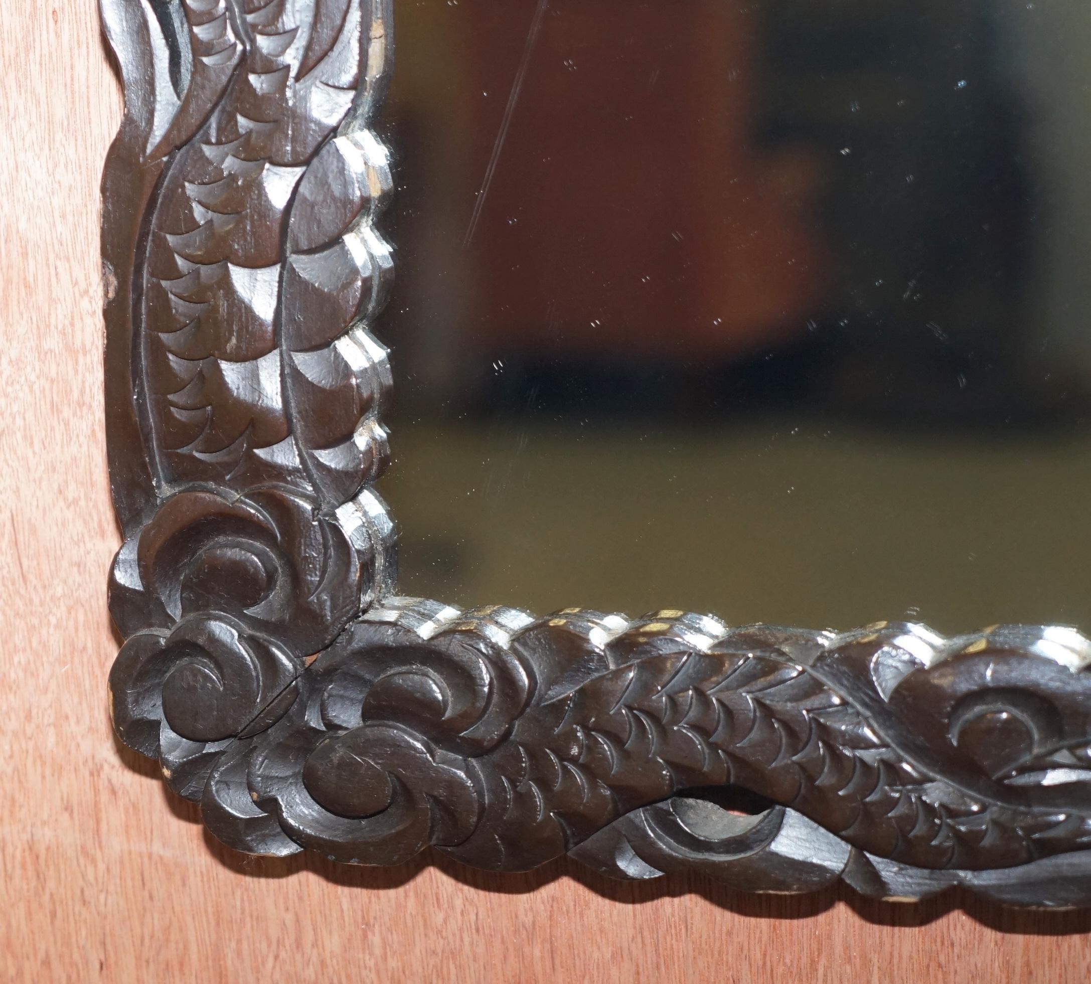 Heavily Ornately Carved Pair of Japanese Export circa 1900 Dragon Wall Mirrors 1