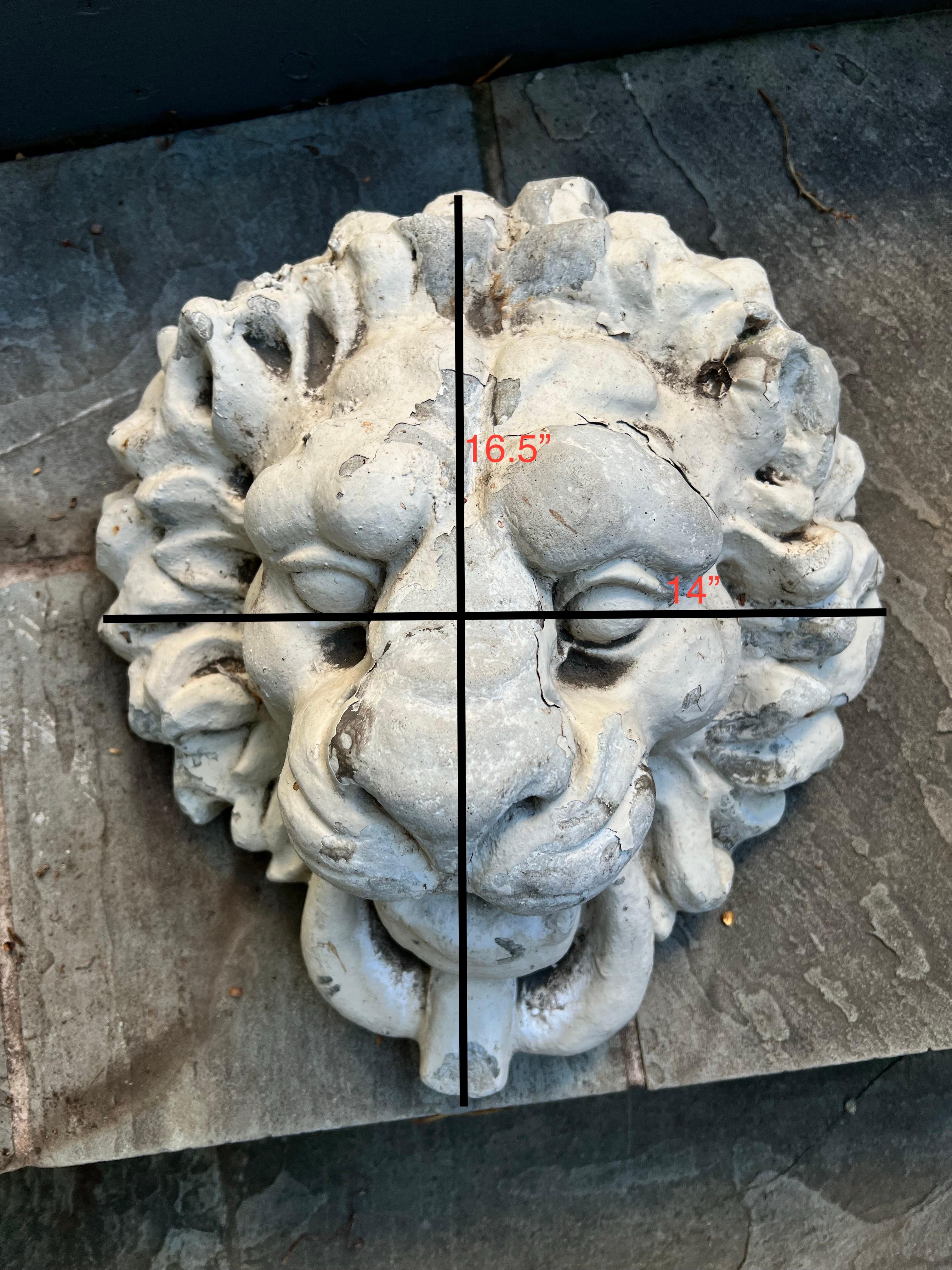Heavily Patinated Concrete Lion Head Fountain 4